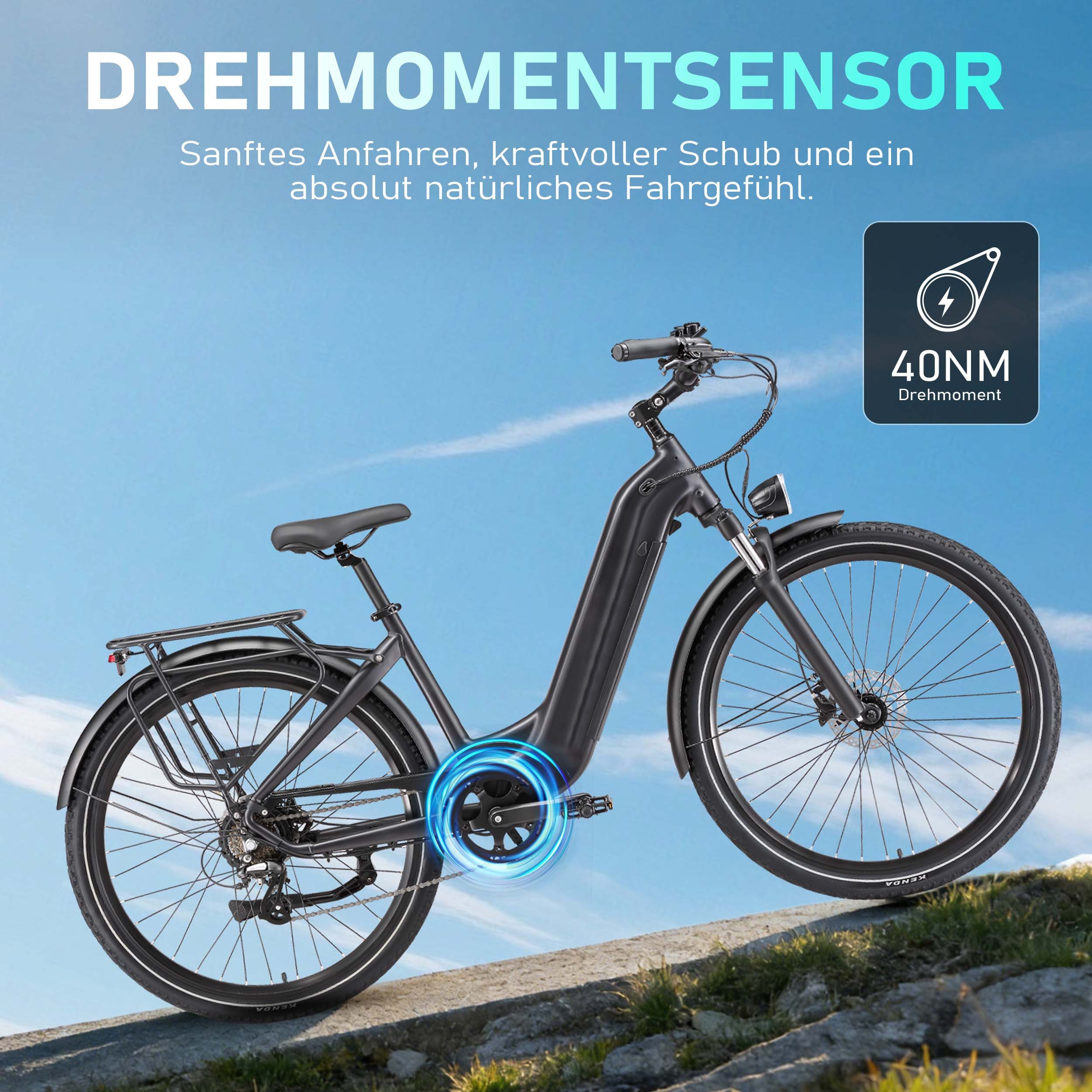 Vankel E-Bike Cityrad Marathon E-Fahrrad Damen u. Herren 810WH Pedelec, 36V 22,5AH 100 km, Kettenschaltung, Heckmotor, 810 Wh, Cityrad 7 Gang Shimano,Scheibenbremsen, Kettenschaltung