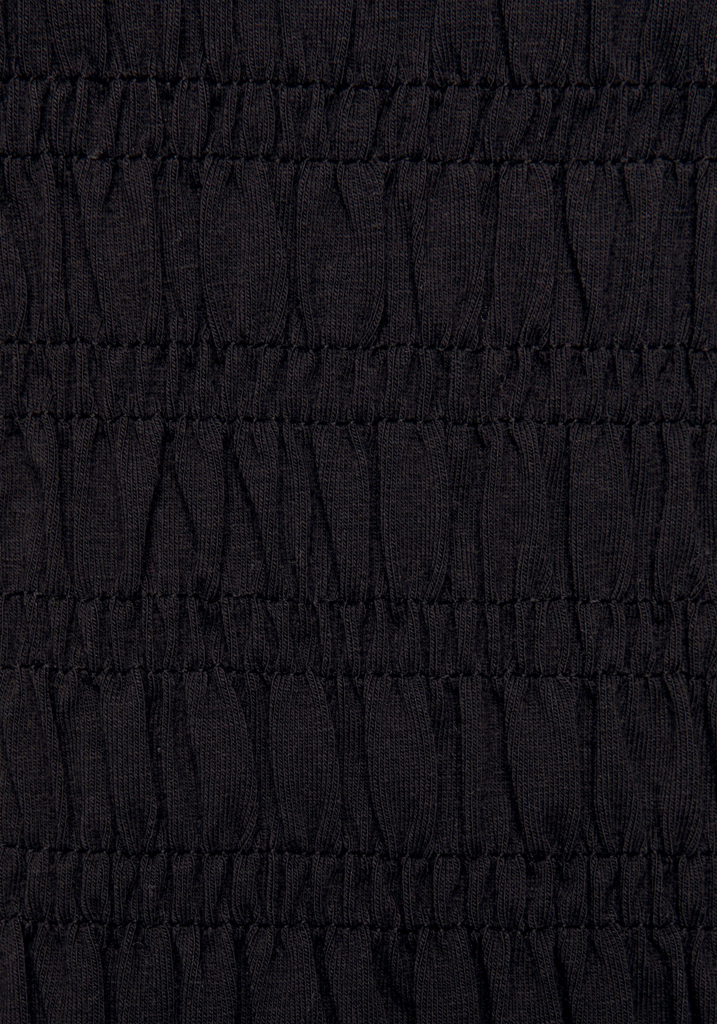 Baumwollstoff aus gesmoktem schwarz Buffalo Rundhalsshirt