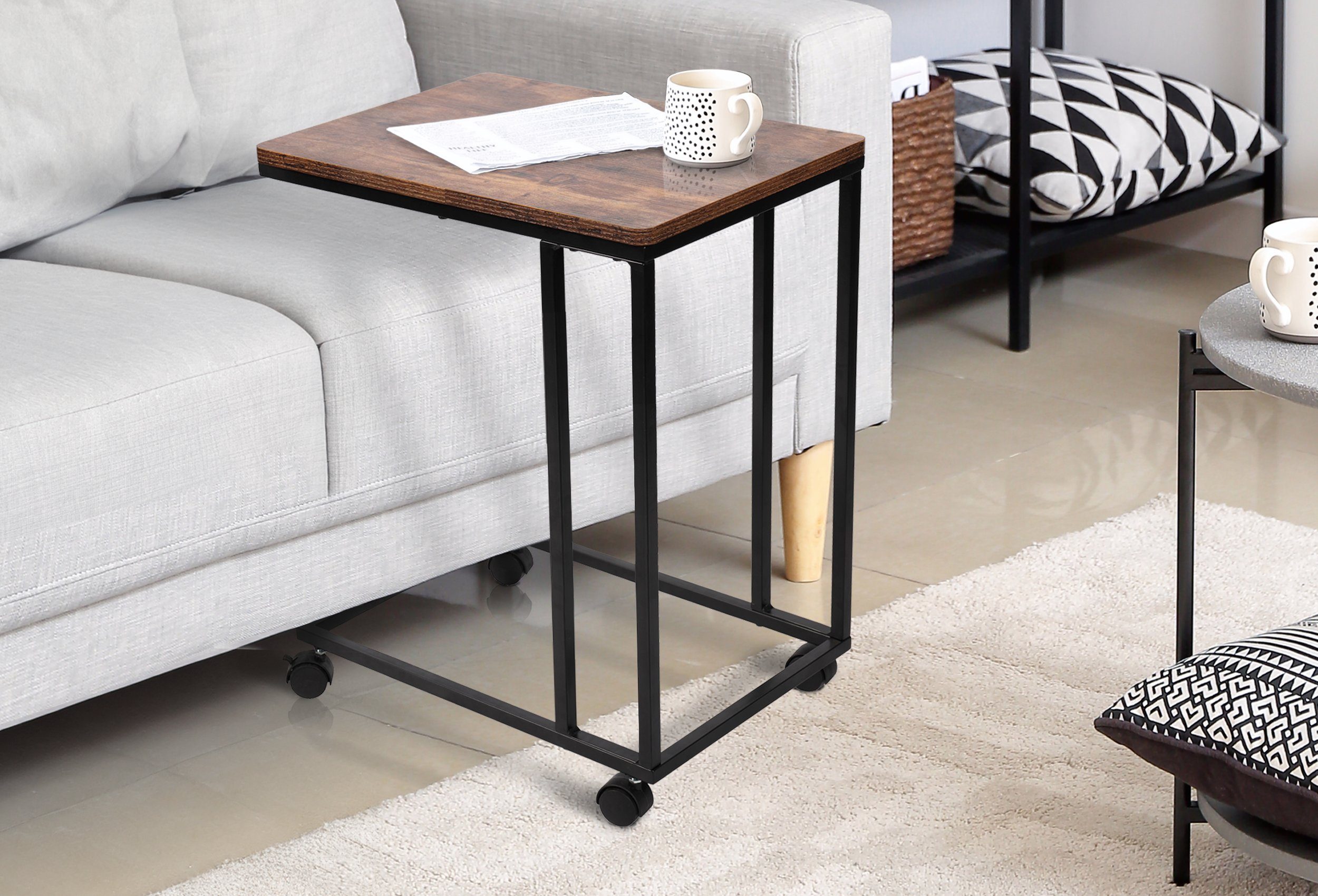 VENDOMNIA Beistelltisch Wohnzimmertisch - industrial Design, mit Rollen, aus Metall (max. Belastbarkeit 25 kg, Couchtisch, Kaffeetisch, Sofatisch, Ablagetisch, Vintage, Antik), Tischplatte: MDF