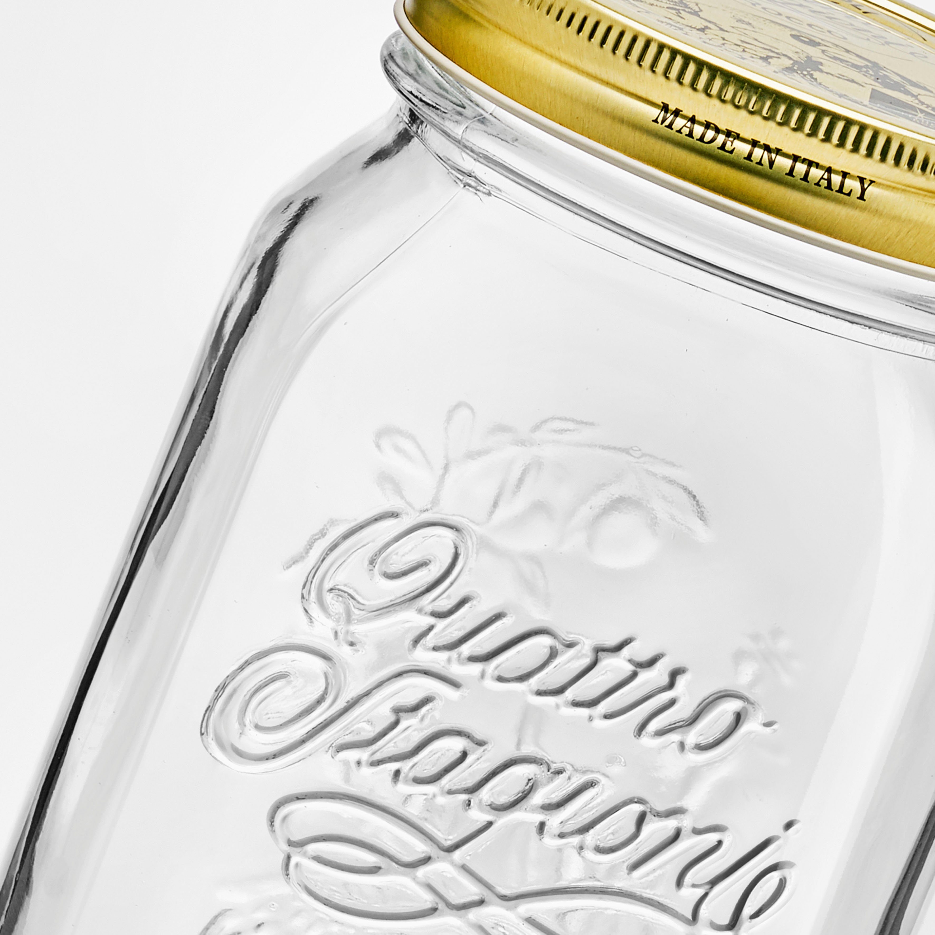 Bormioli Rocco Einmachglas Quattro Stagioni, Glas, (Set, 3-tlg., 3 Stück, 1,0l Fassungsvermögen), luftdicht verschließbar, goldener Schraubverschluss