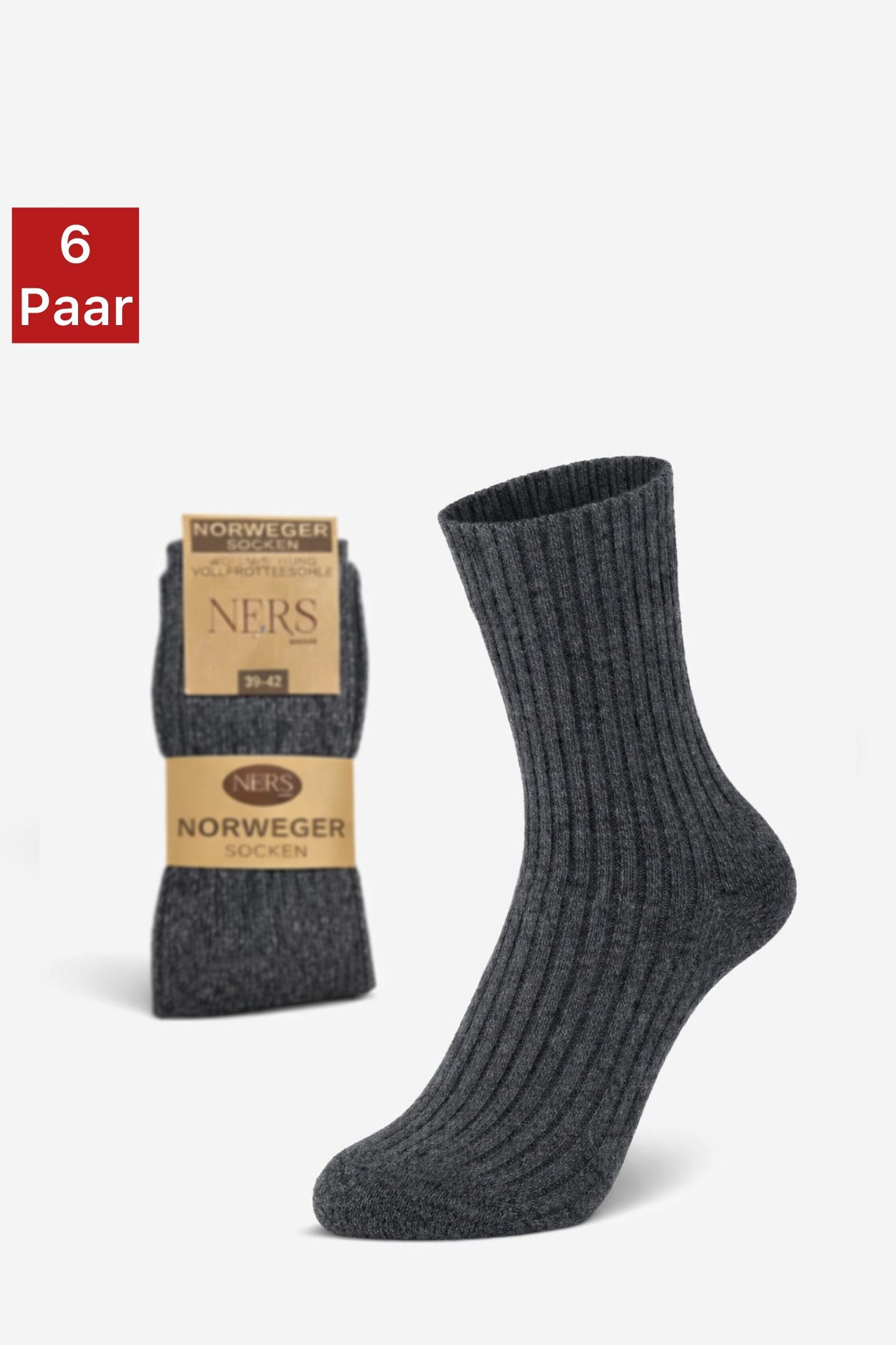 NERS Norwegersocken (6-12 Paar) für Damen und Herren aus Wolle, extra Warm (6-Paar) Wintersocken mit weicher Frotteesohle