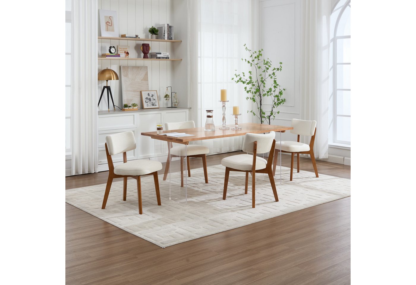 KLAM HOME Esszimmerstuhl Moderne Mid-Century-Stil Esszimmerstuhl Satz von 2, Massivholz Beine Stoff gepolsterten Sitz für Küche,Esszimmer oder Büro