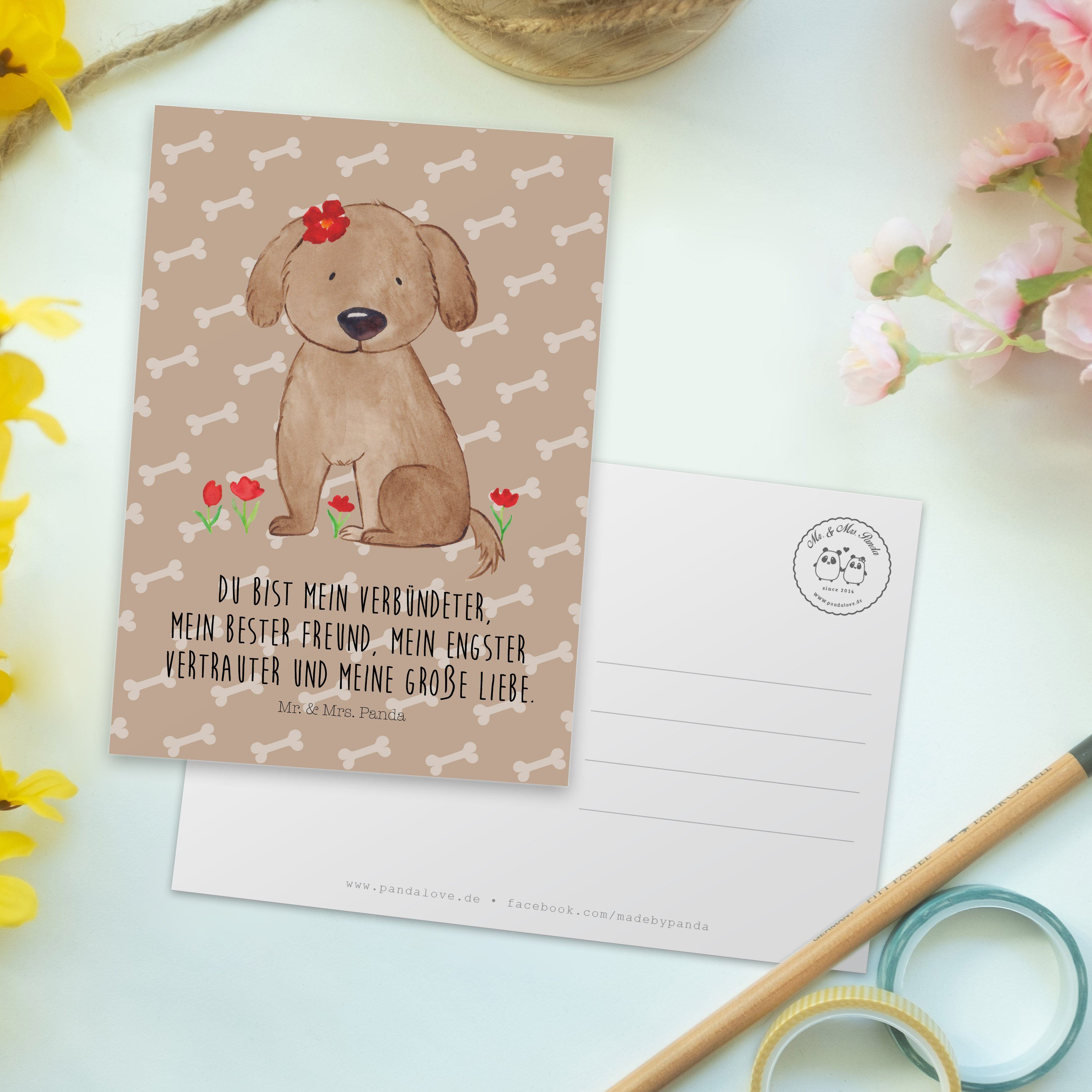 & Geburtstagskarte, Hundedame Mrs. Panda Hund - - Mr. Hundeglück Postkarte Ansichtskar Geschenk,