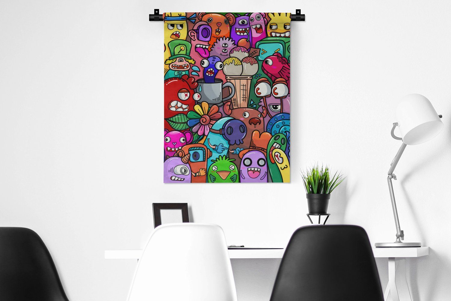 MuchoWow Wanddekoobjekt Deko Tapisserie, Monster Kinder, an der - Schlafzimmer Wand, - Regenbogen für - Muster - Wohnzimmer, - Lustig Abstrakt