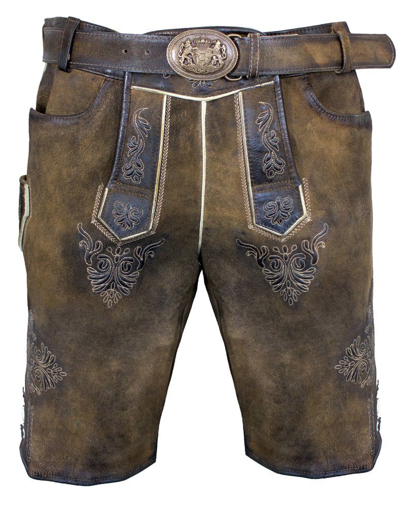 Trachtenlederhose Kurze Maddox Lederhose mit 'Ammersee' MADDOX Ant Gürtel,