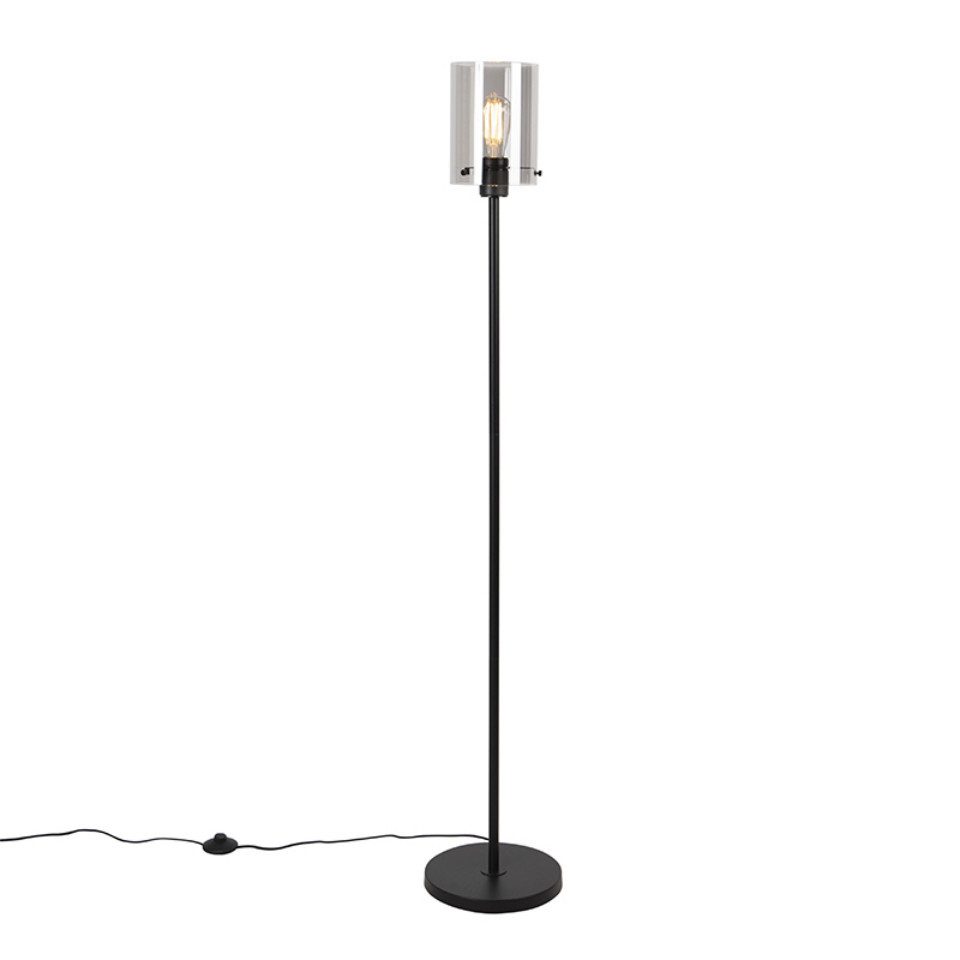 Qazqa Stehlampe Dome, ohne Leuchtmittel, E27, Schwarz, Design, Stahl, 1-flammig