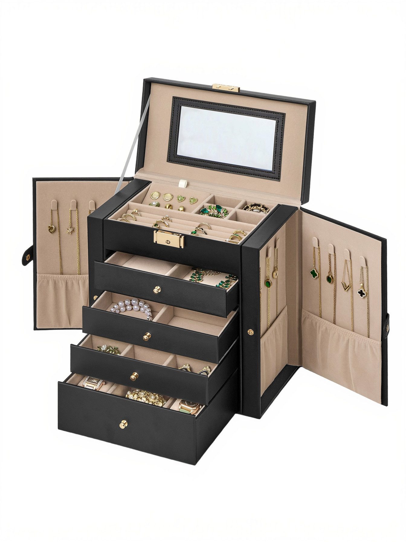 SONGMICS Schmuckkasten, Schmuckbox mit 5 Ebenen, mit Innenspiegel, abschlie günstig online kaufen