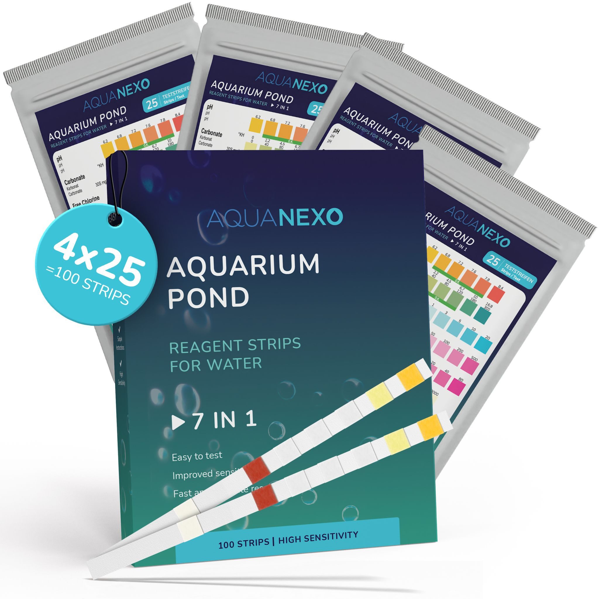 AquaNexo Aquarium-Wassertest Aquanexo 7in1 Aquarium Teststreifen – Wassertest 100 Stück