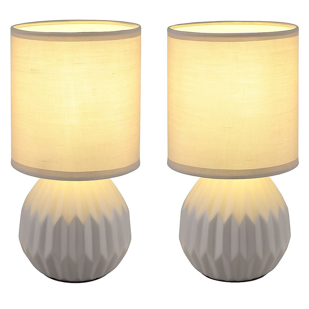 GLOBO LIGHTING Tischleuchte, Leuchtmittel nicht inklusive, Tischlampe Tischleuchte Nachttischlampe Keramik Textil grau H 23 cm 2x