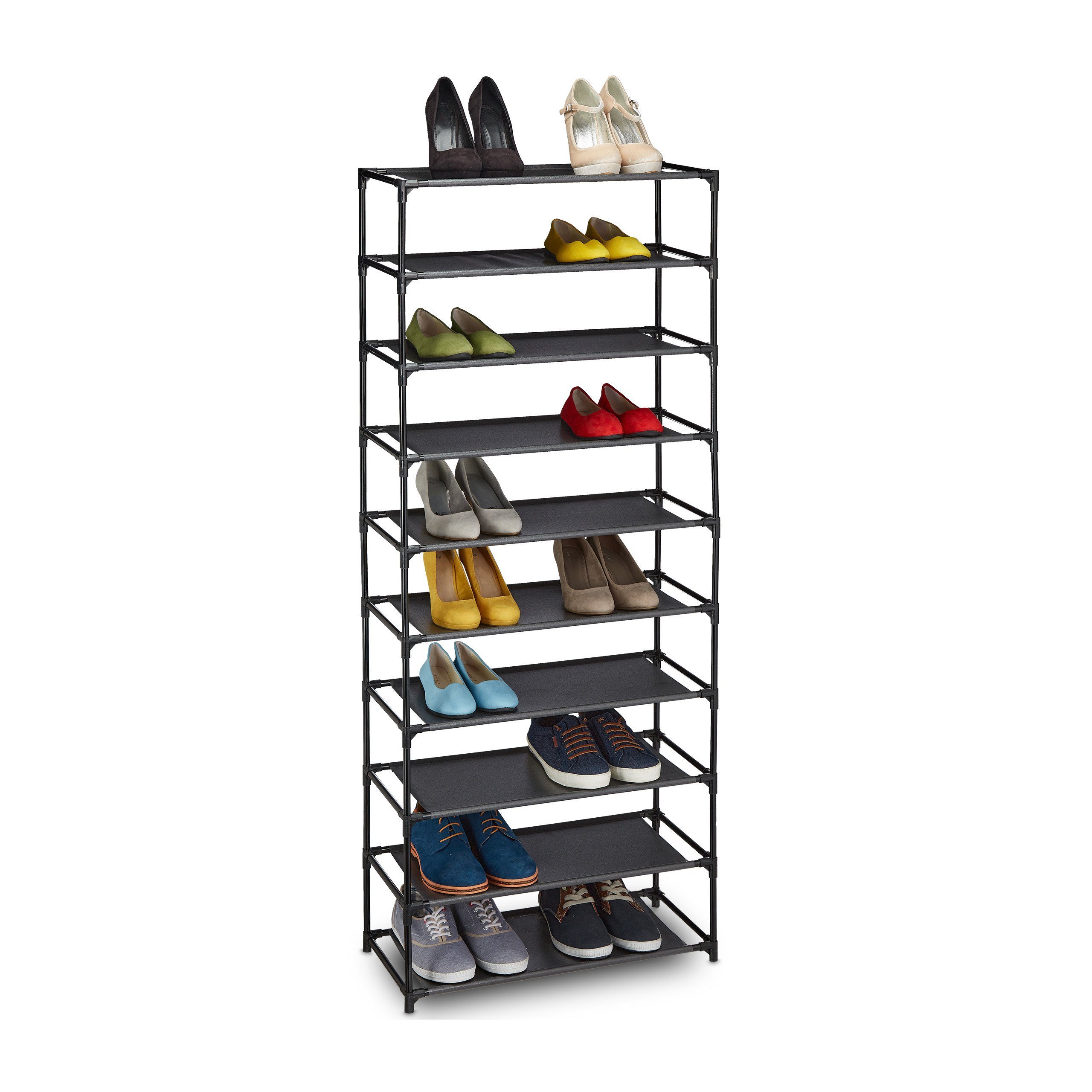 relaxdays Schuhständer Schuhregal Stecksystem 10 Ebenen, schwarz