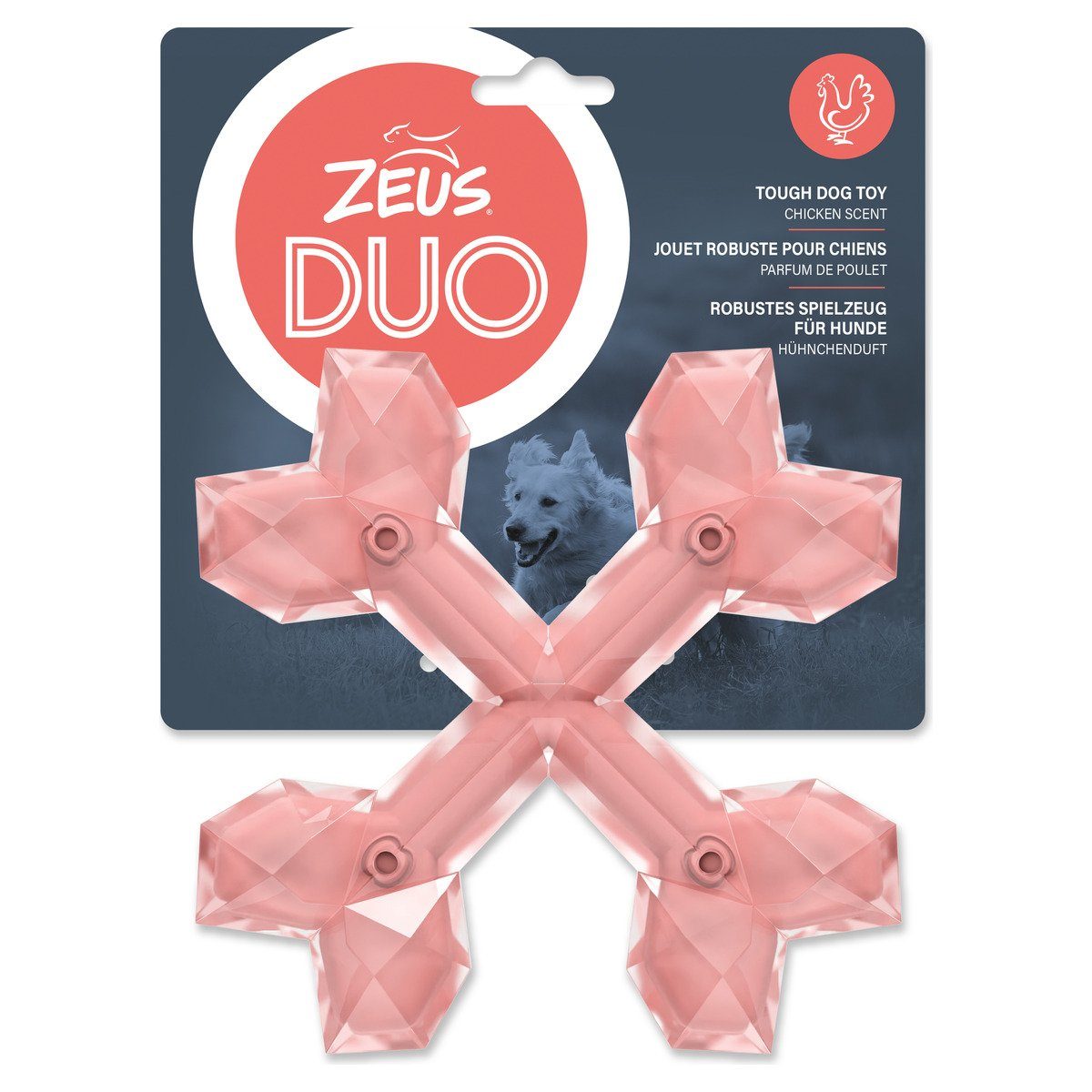 Zeus Zahnpflege-Spielzeug Duo Kreuz mit Hühnchenduft koralle