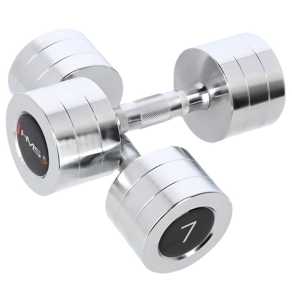 HMS Kurzhantel Handhanteln Gewichtstraining Fitnessgewichte, (Spar-Set, 25 cm lang), verchromter Stahl, gerändelter Griff, Paar 2 x 7 kg
