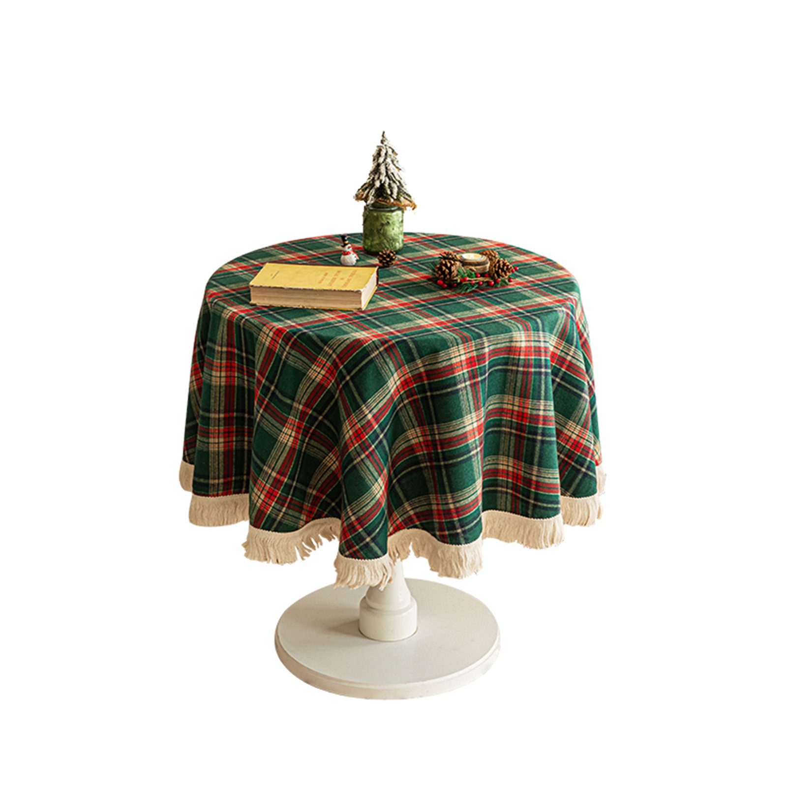 Tischdecke Tischtuch mit Quasten,Weihnachtlich kariertes Tischdecke