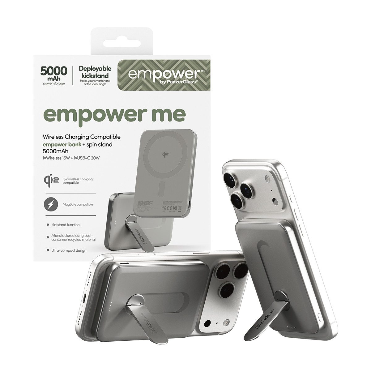empower by PanzerGlass empower Bank 5000 mAh mit Spin Stand Powerbank empower Bank Spin Stand/5000mAh/Titanium