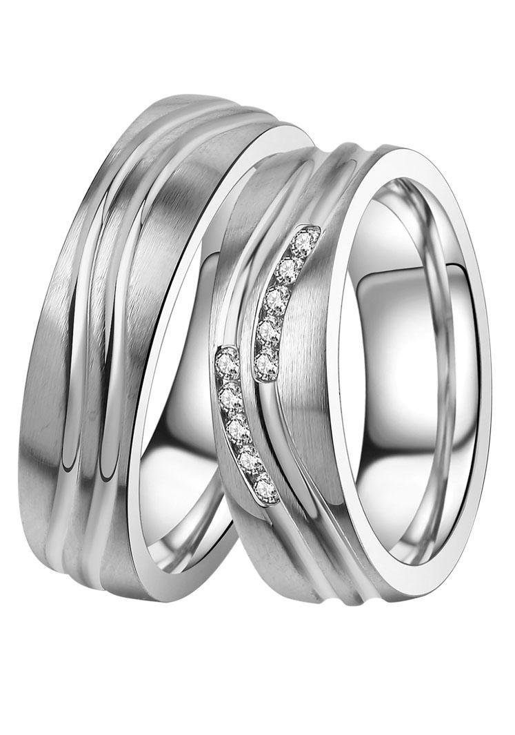 DOOSTI Trauring Schmuck Geschenk Edelstahl Trauring Ehering Partnerring LIEBE, Made in Germany, wahlweise mit oder ohne Zirkonia