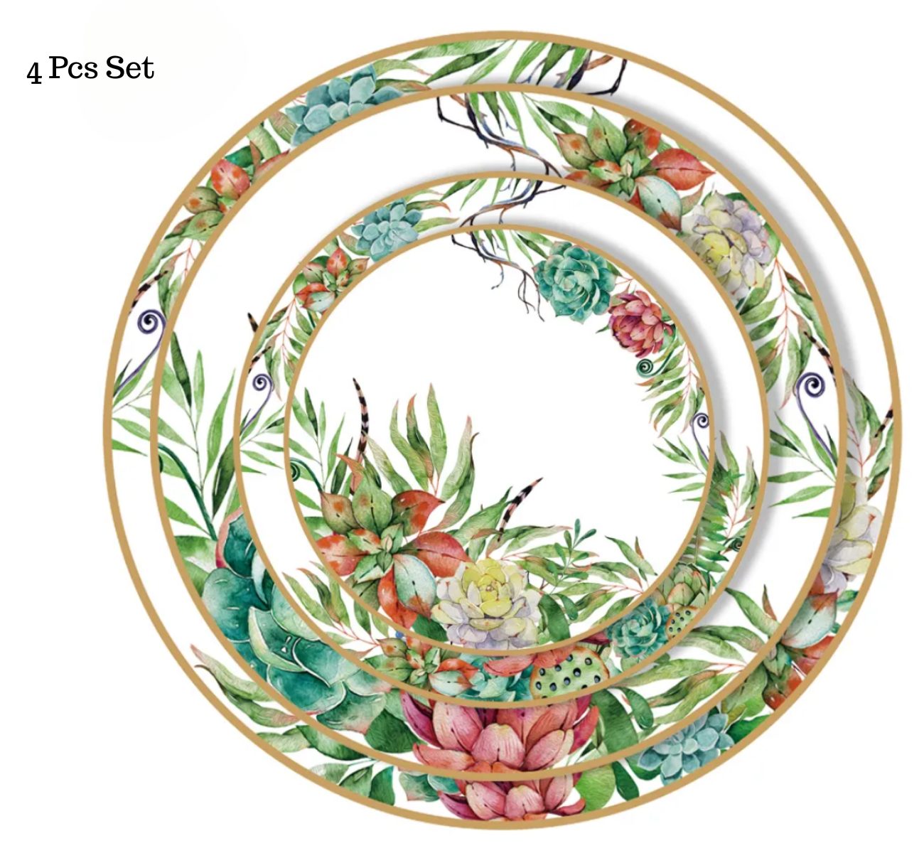 Quality Elegance Тарелка обеденная Luxury Green Succulent - Fine Bone China 4Pcs Тарелки set, (4 St)
