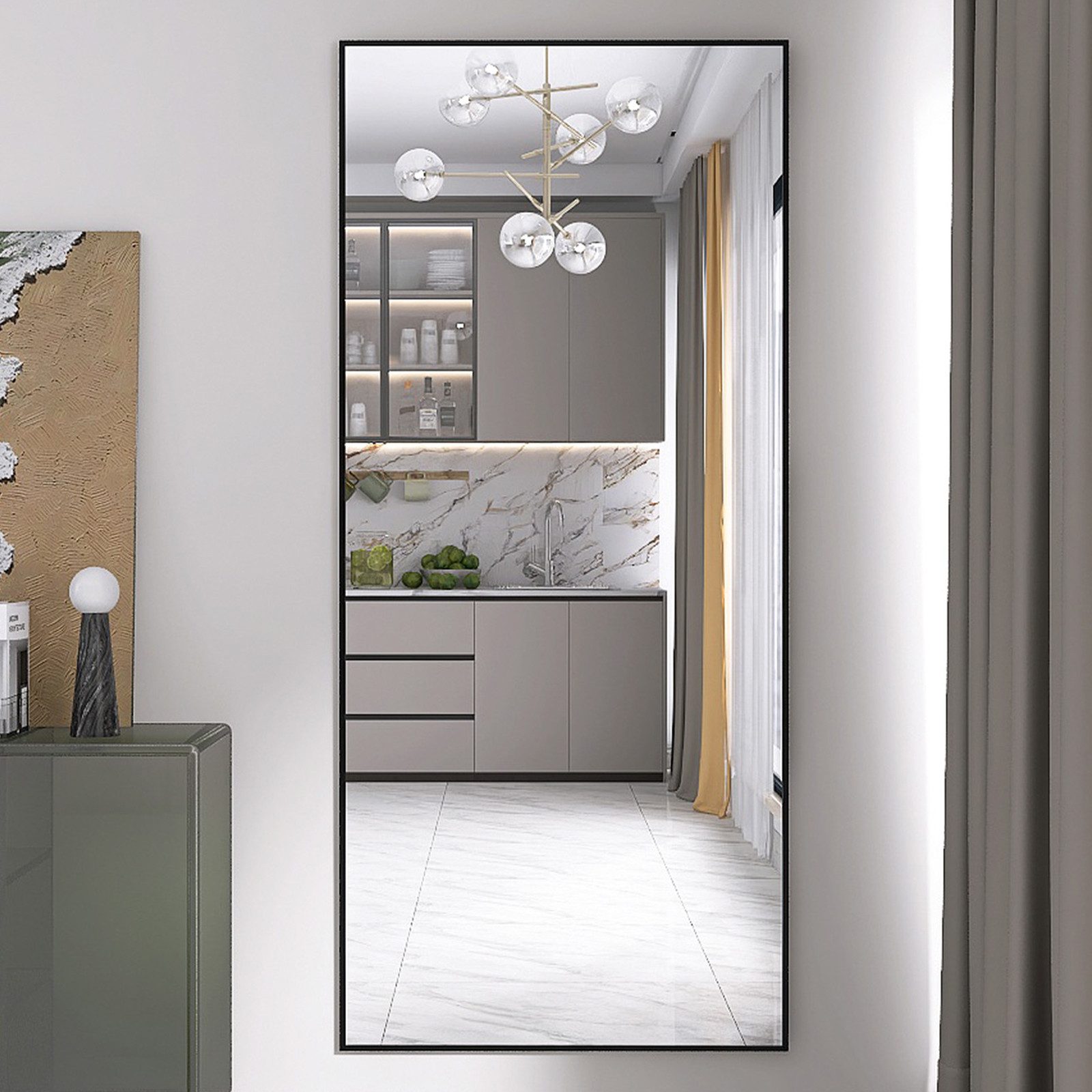 zebery Ganzkörperspiegel Großer Standspiegel mit Metallrahmen und verstärktem Glas (Set, 1-St., HD-Spiegelung), Schwarz