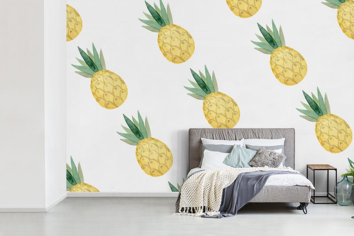 - Kinderzimmer, Tapete Wallpaper Wohnzimmer, MuchoWow für Fototapete Matt, Obst (6 Schlafzimmer, Vinyl Ananas - Muster, bedruckt, St),