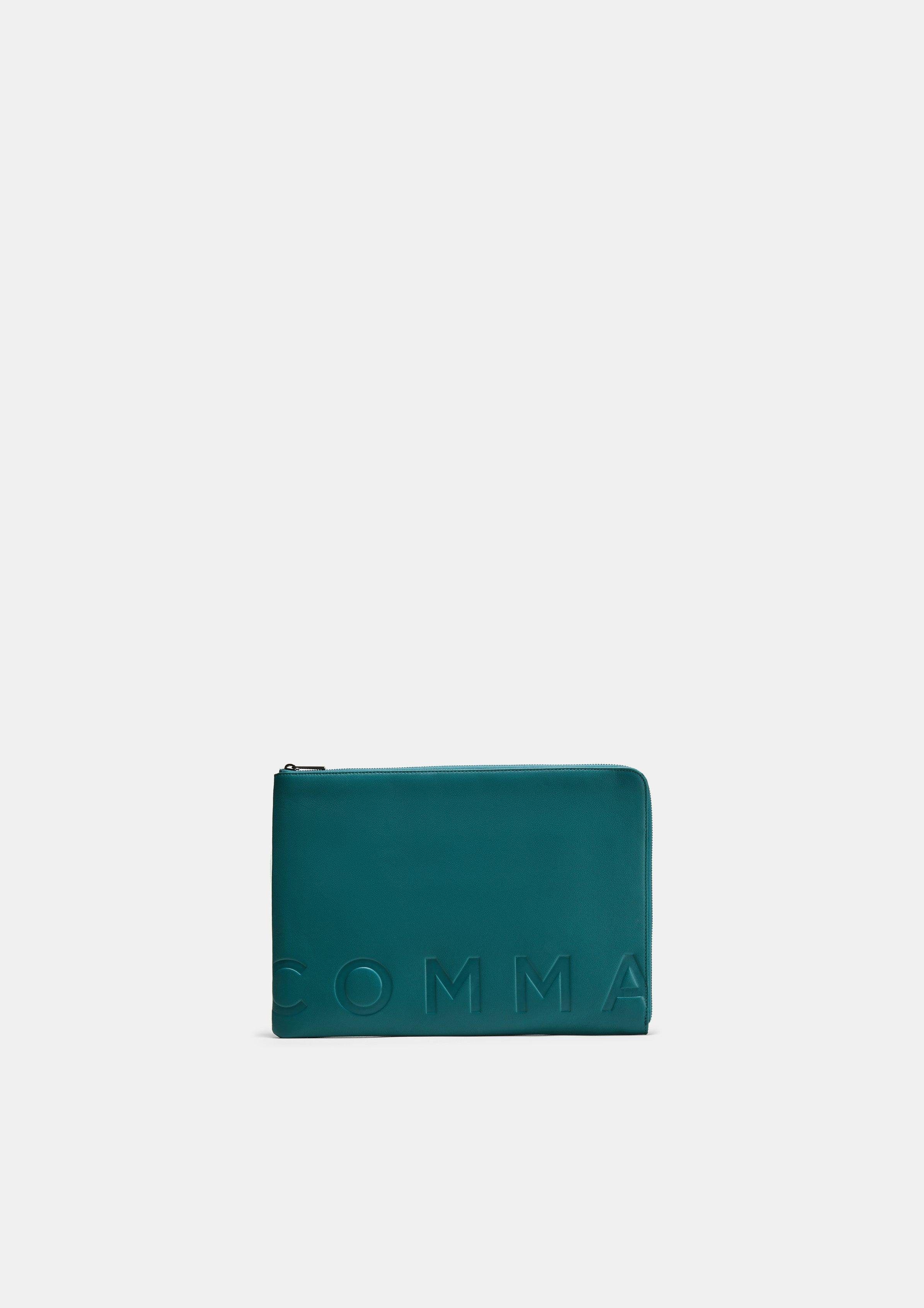 Comma Tragetasche Hochwertige Laptop-Tasche aus Leder, Logo petrol