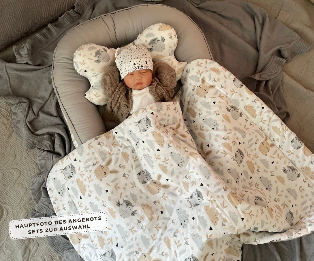 Loolay Bettnestchen BIO BAUMWOLLE BABYNEST Babykokon Neugeborene Babyaustattung SET, (4 Jahreszeiten Kuschelnest Reisebett SOLO/ o. im Premium SETS, 1-tlg., MUSTER: HASE Beige/ GRAU Nestchen 100% Baumwolle), LOOLAY® - 100% Europäische Stoffe und Kleinserien-Nähen!