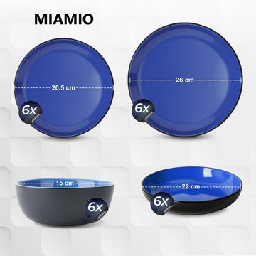 MiaMio Tafelservice Tafelservice 24tlg Geschirrset 6 Personen Kombiservice Keramik - Blau (24-tlg), 6 Personen, Keramik