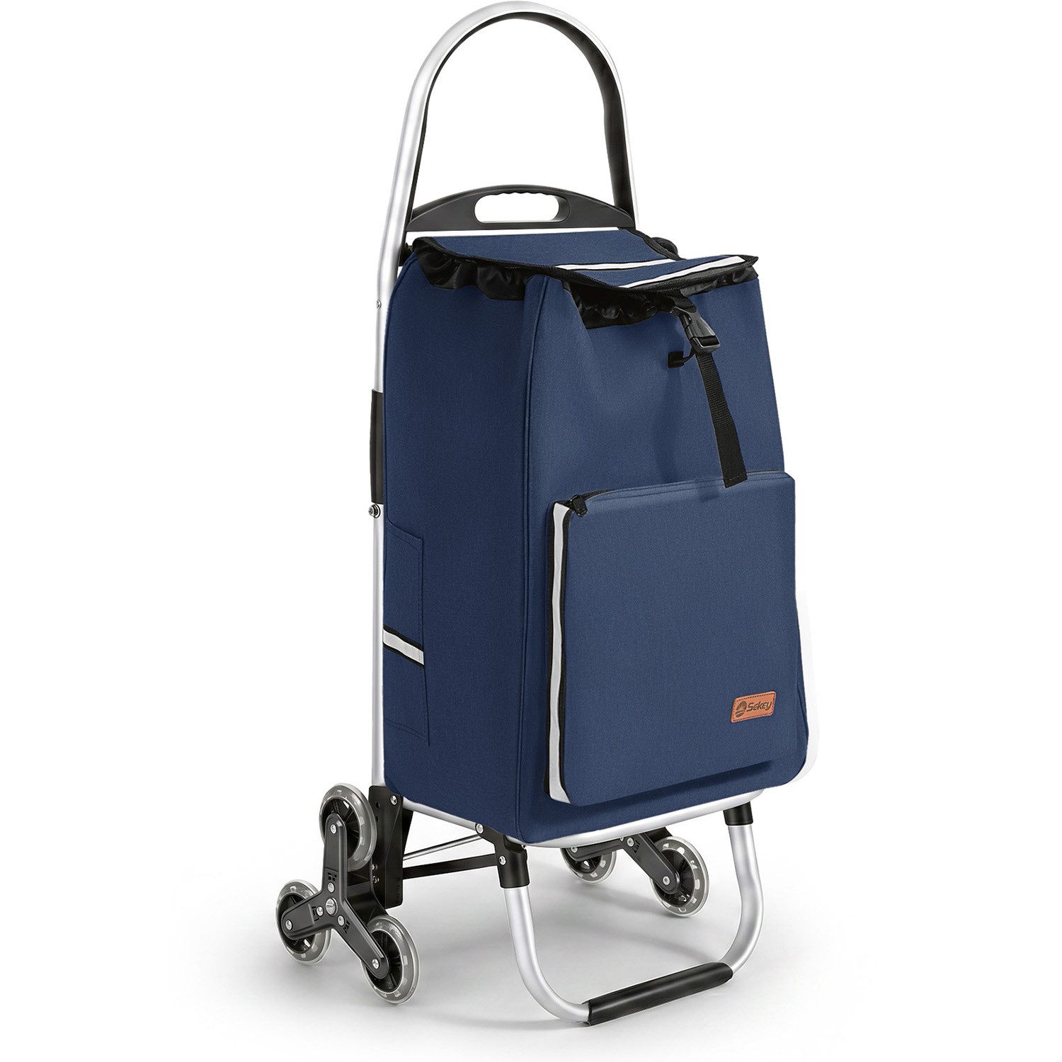 Sekey Einkaufstrolley Aluminium 2-in-1 Faltbar Einkaufstrolley Treppensteiger mit Kühltasche, 50 l zusammenklappbarer Transportwagen Treppensteiger Einkaufswagen