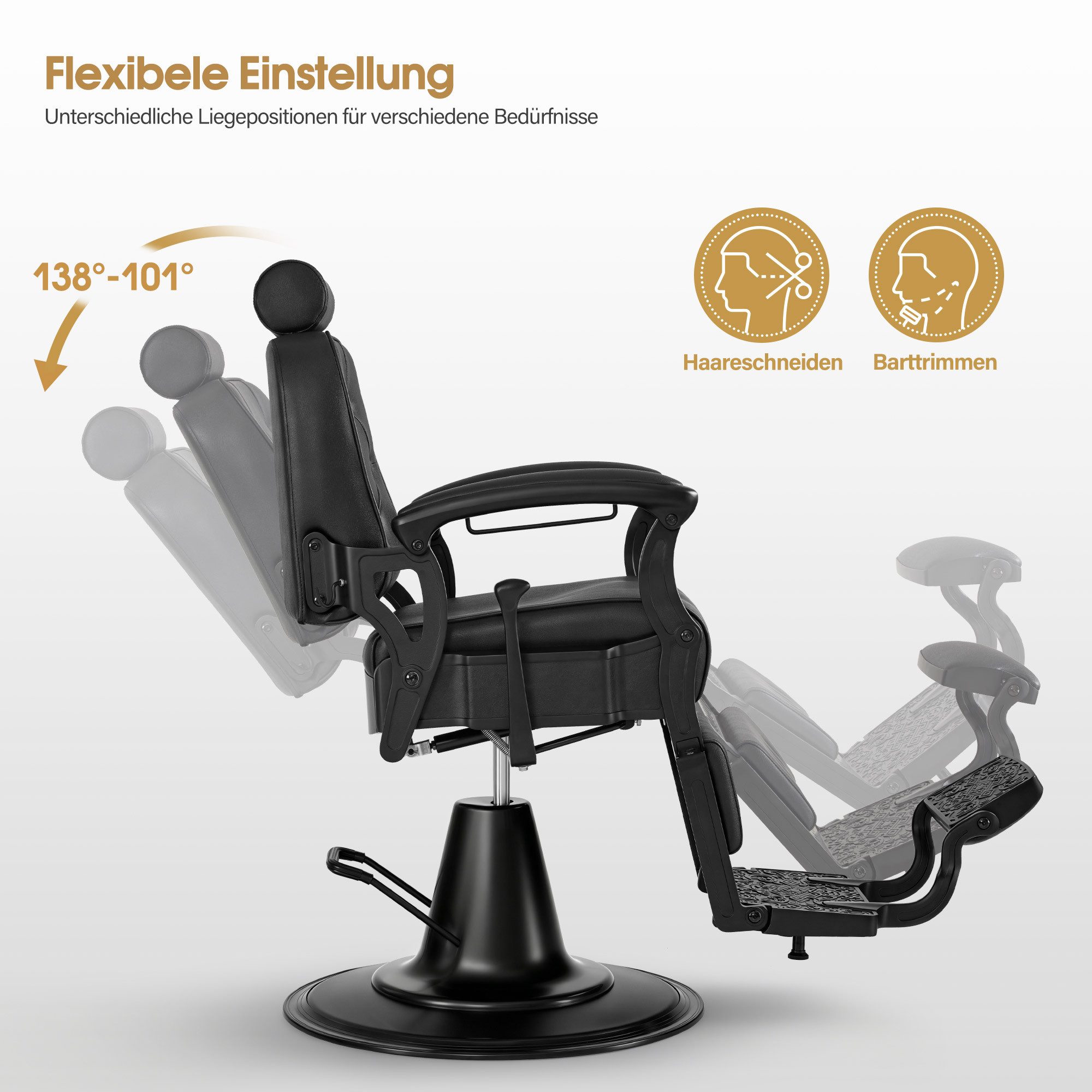 Barberpub Stuhl BarberPub Friseurstuhl Hydraulische Friseursessel 3813, 360° drehbar, mit Kopfstütze Kippbar, Höhenverstellbarer – Bild 3 von 5