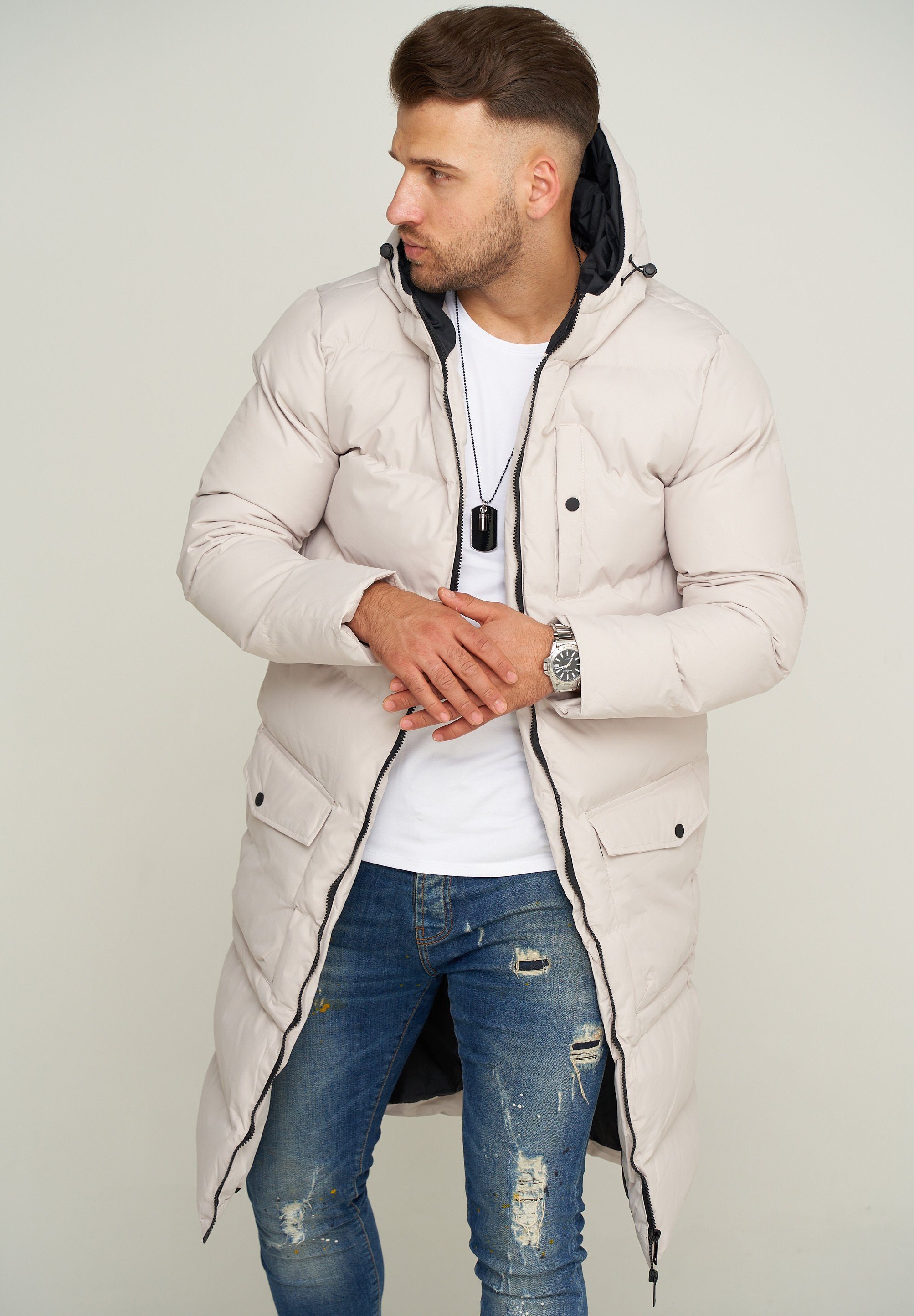 SOULSTAR Parka S2KANSK mit Kapuze warme Winterjacke Wintermantel Steppjacke Pufferjacke Stone