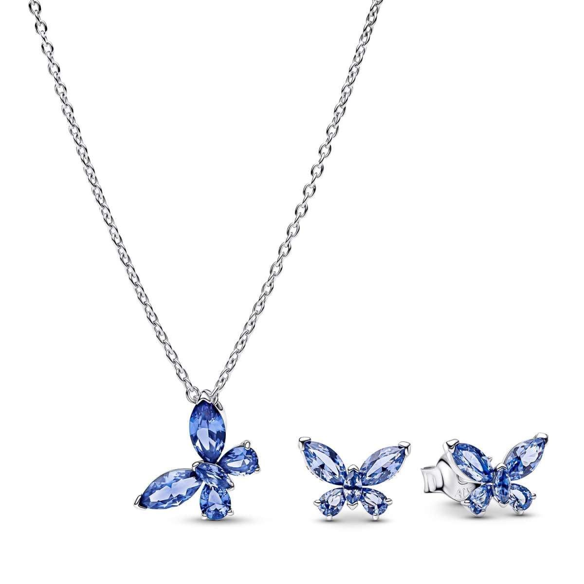 Pandora Kette mit Anhänger 21126, für Damen-Geschenkset und Ohrstecker Schmetterling Blau