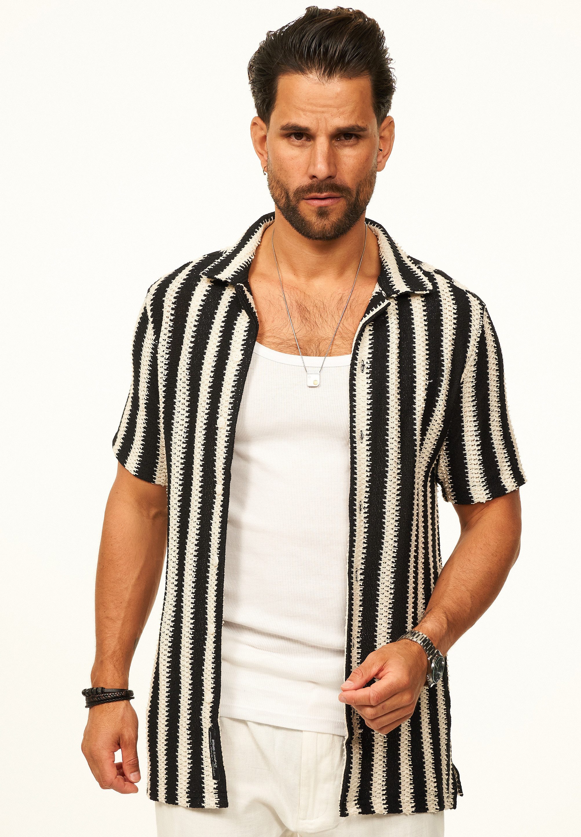 CARISMA Kurzarmhemd gestreift als Poloshirt im Summer-Look für Herren Herren Strick Polohemd T-Shirt im Regular-Fit - Festival Hemd