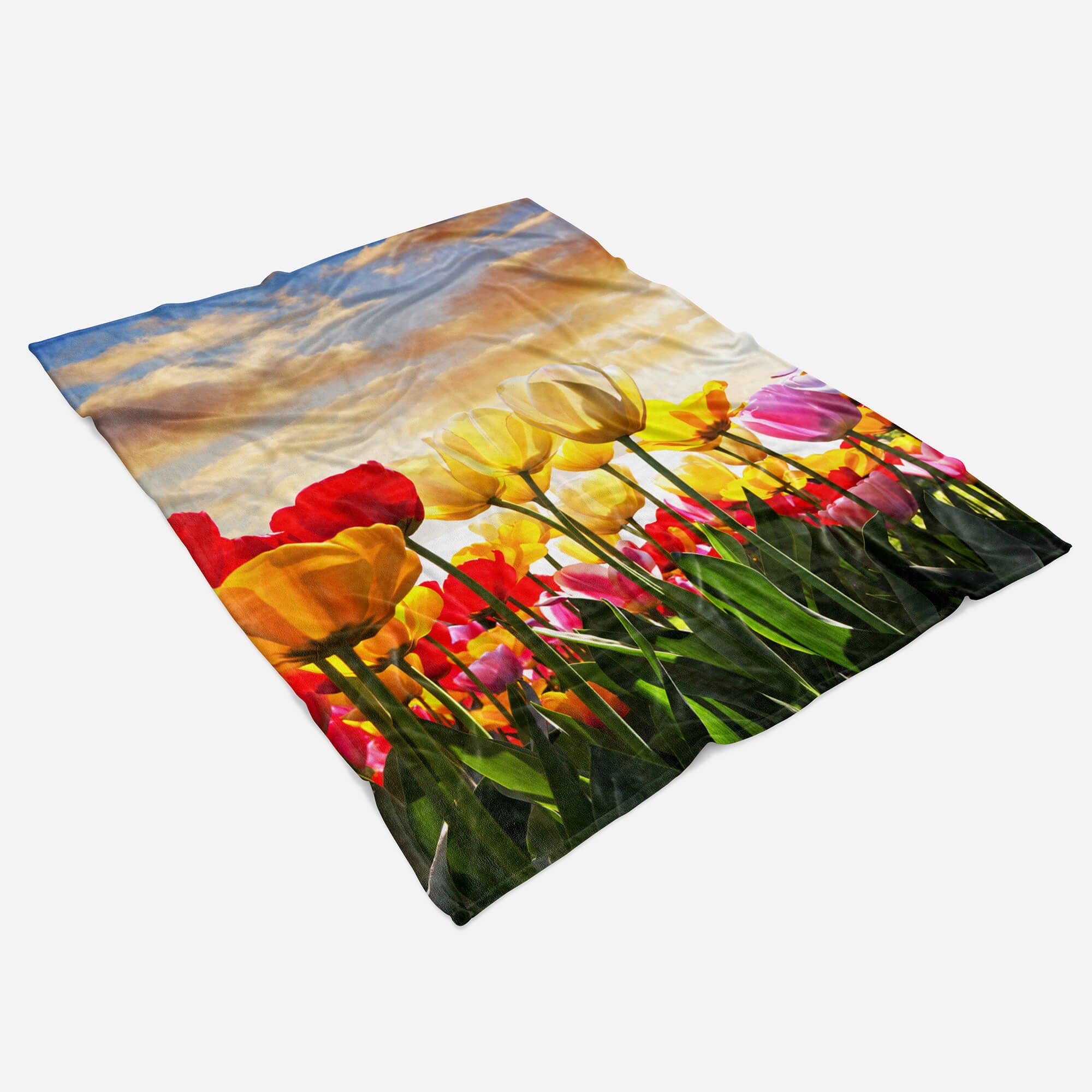 Tulpen mit Bunt Fotomotiv (1-St), Saunatuch Handtuch Baumwolle-Polyester-Mix Handtuch Art Handtücher Sommer, Sinus Strandhandtuch Kuscheldecke
