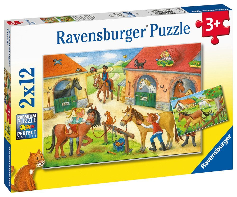 Ravensburger Puzzle 2 x 12 Teile Ravensburger Kinder Puzzle Ferien auf dem Pferdehof 05178, 12 Puzzleteile