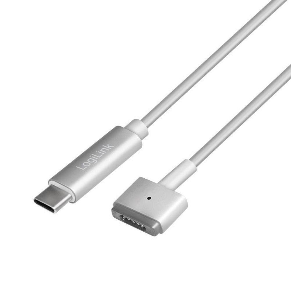 LogiLink PA0226 - USB-C Ladekabel Notebook-Kabel, USB-C, Magnet (180 cm), kompatibel mit MacBook Pro 2012-15 MacBook Air 2012-17, Silber