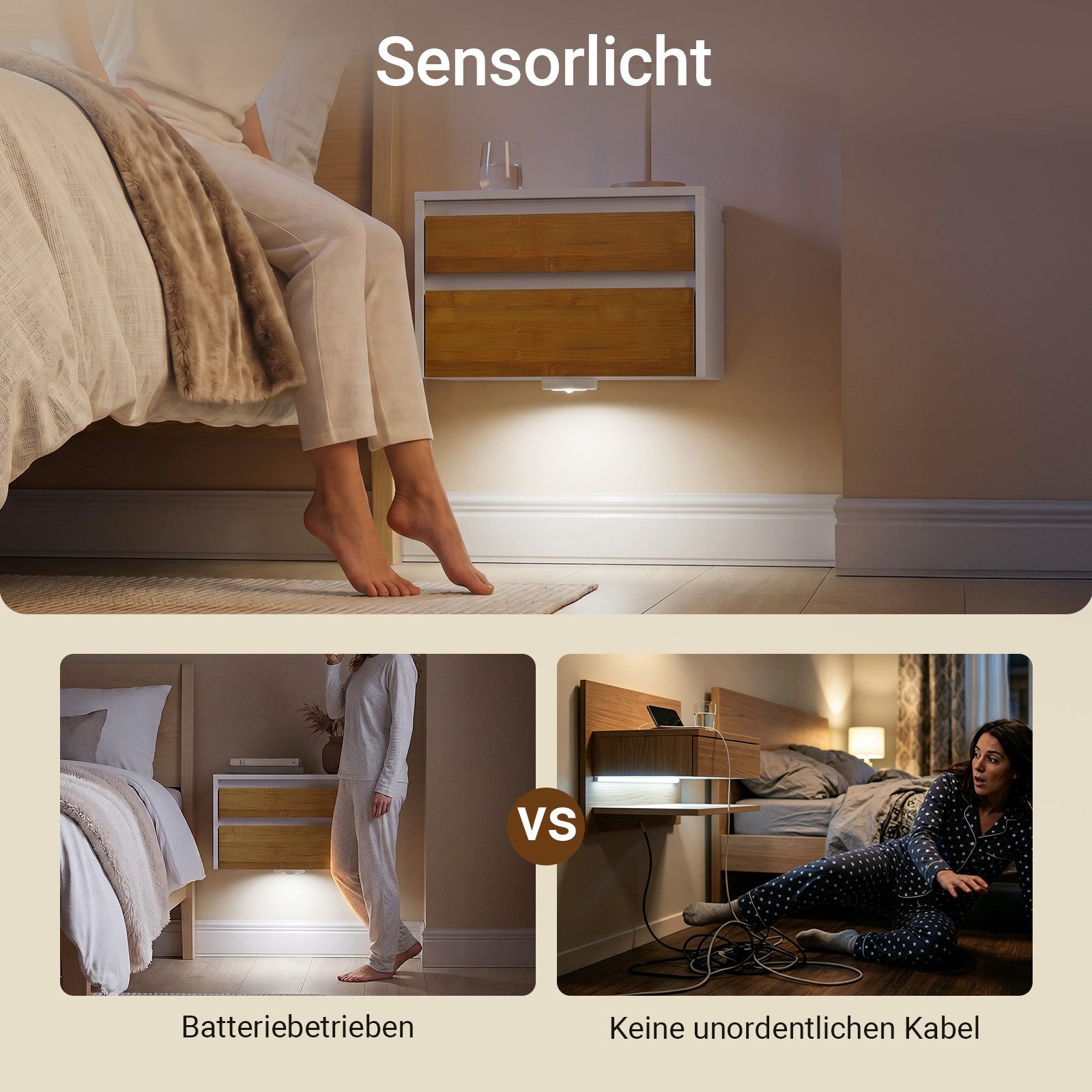 SoBuy Nachttisch FBT174, Nachtschrank Nachttisch hängend, Wandregal Bettablage, Wandschrank mit Bewegungssensor Licht, mit Schublade, Schlafzimmer – Bild 4 von 5