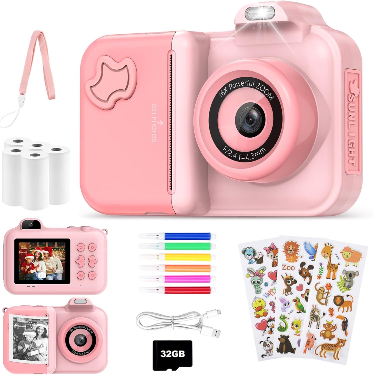 Coonoor Sofortbildkamera, 2,4-Zoll 24MP Kinder Digitalkamera mit Selfie Kinderkamera (1080P HD Dual-Kamera mit 32GB Speicherkarte)