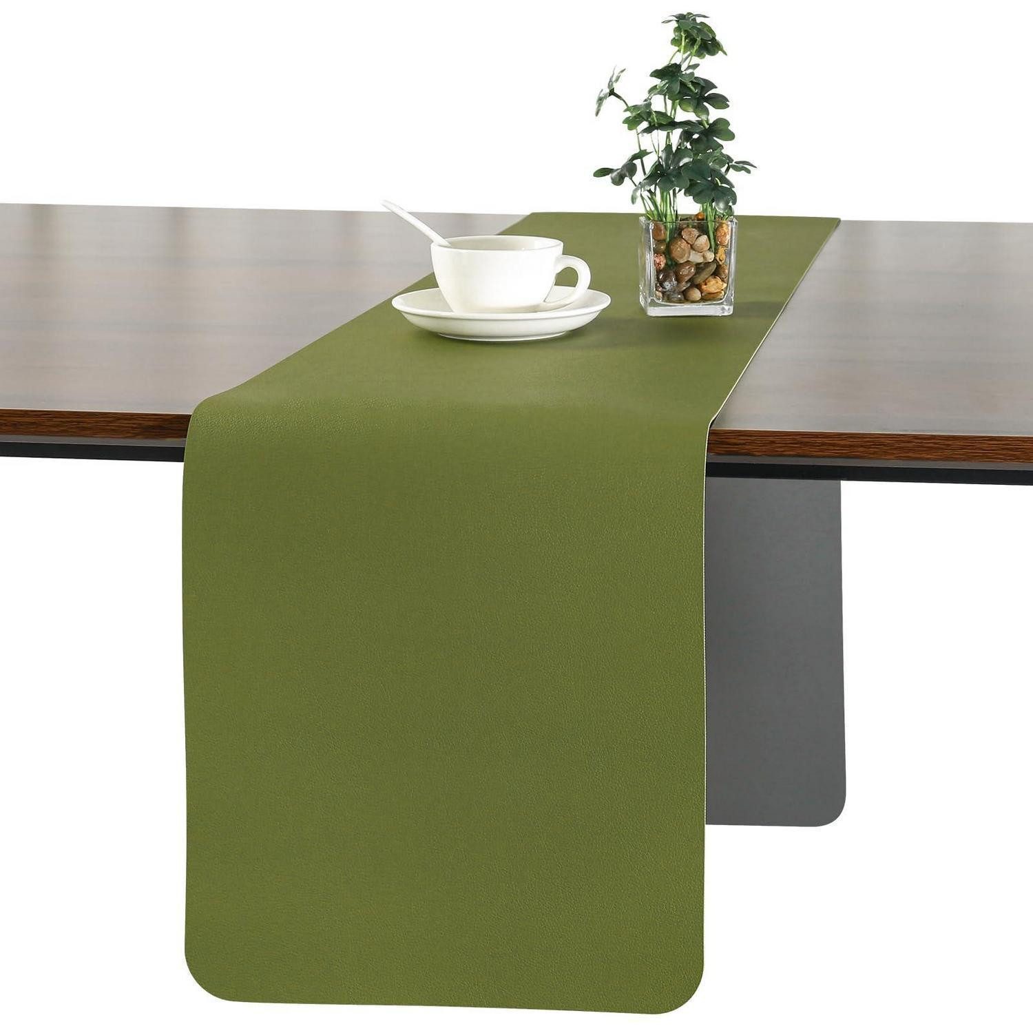 LuxusKollektion Tischläufer Tischläufer Modern Grau Grün 30x183cm Kunstleder doppelseitig (1-tlg)