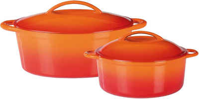 GSW Topf-Set Orange Shadow, Gusseisen (Set, 4-tlg., 1x Kochtopf Ø 24 cm, 1 x Bräter 32x25 cm, je mit Deckel), Induktion