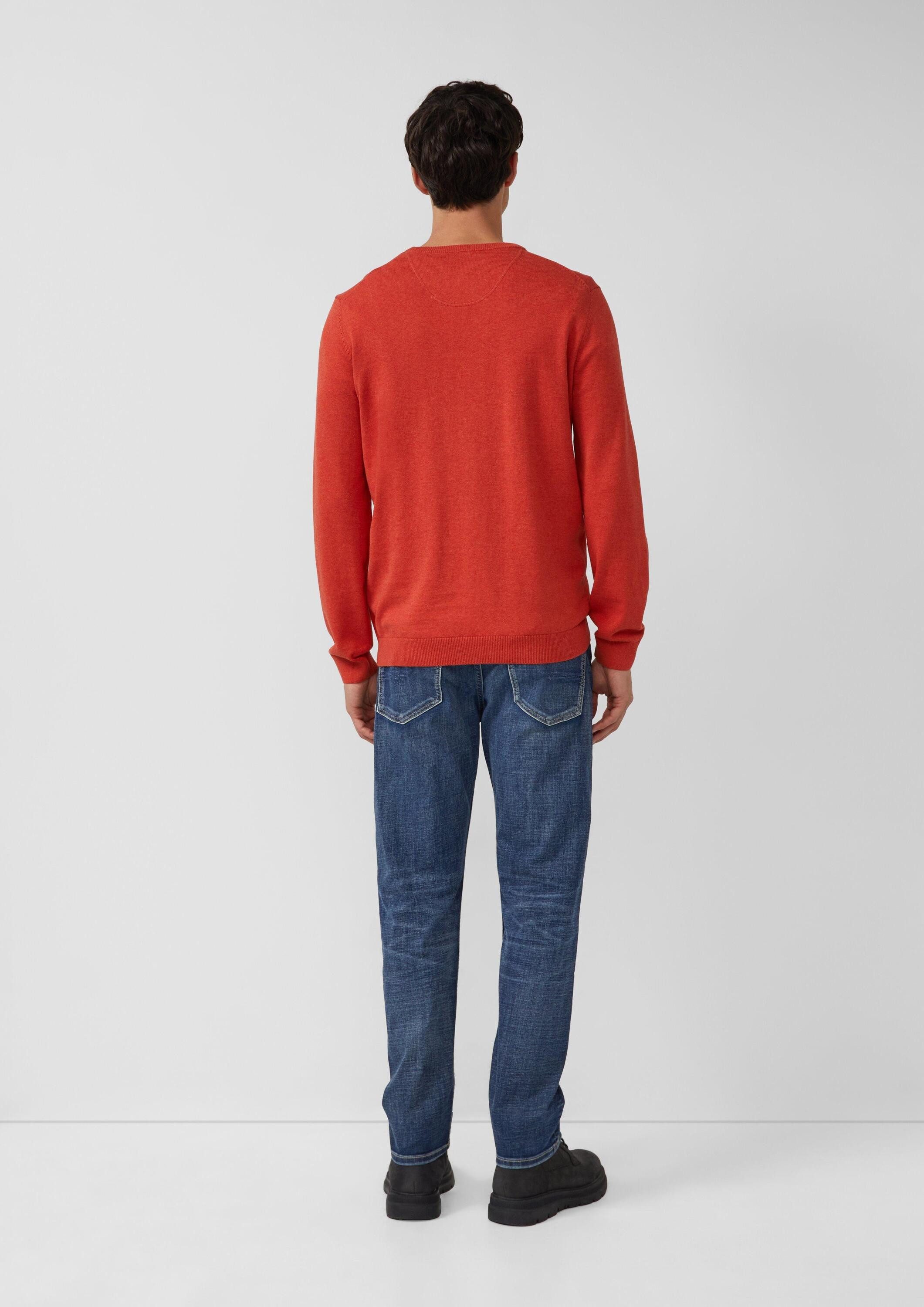 s.Oliver Longpullover Strickpullover Baumwollpullover mit Logo-Stickerei