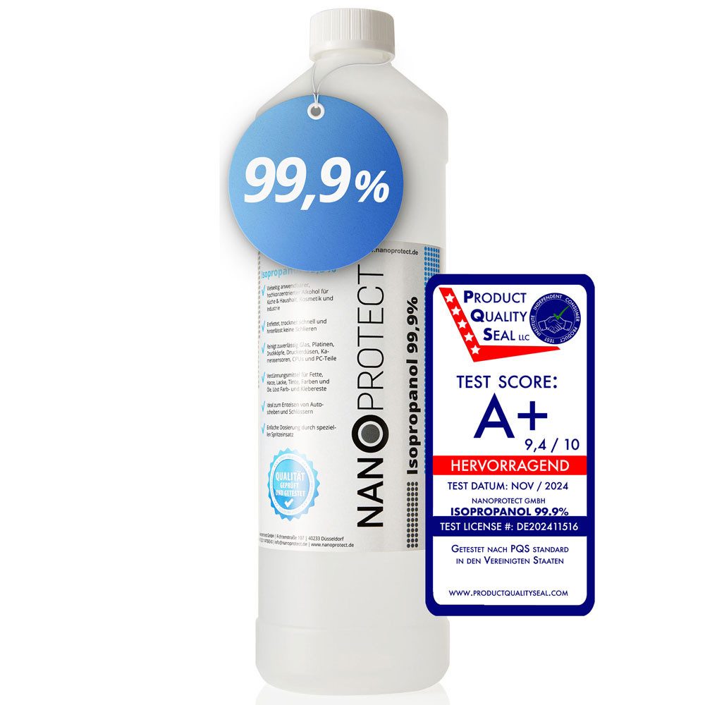 Nanoprotect Isopropanol 99,9% - 1 Liter Reinigungsalkohol (Premium IPA - Made in Germany - Für Haushalt und Elektronik)