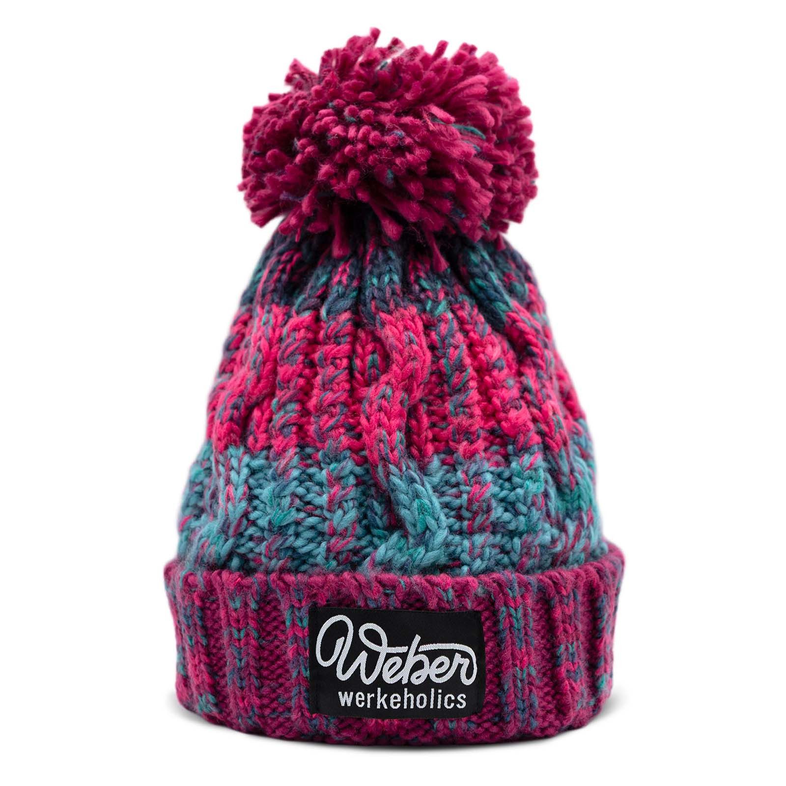 Weber GmbH Bommelmütze Weber Wintermütze mit Bommel Strickmütze Pink Unisex Damen Herren (1-St) Shearling bietet optimale Wärme für Ohren und Stirn