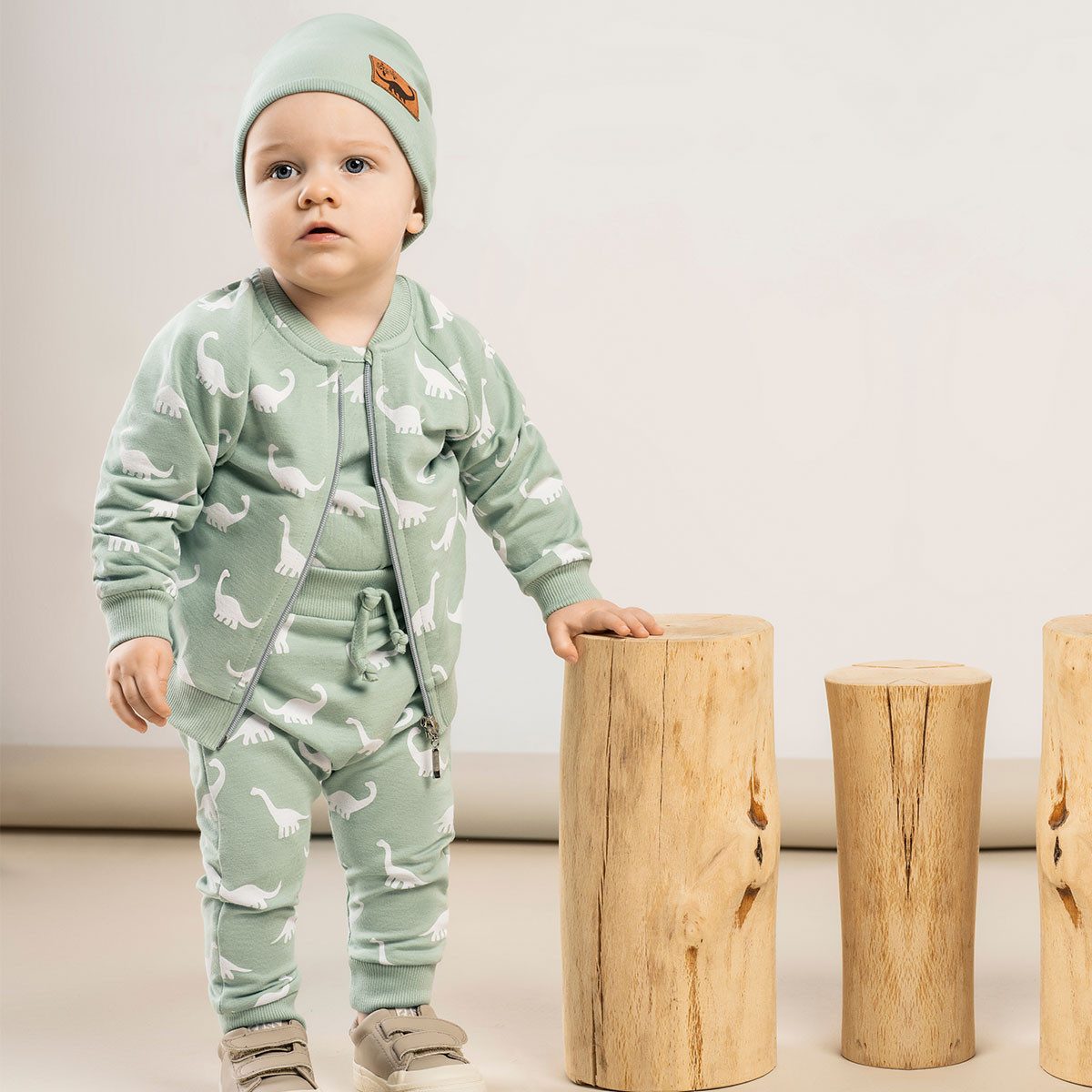 Bamar Nicol Sweatjacke Baby Jacke Sweatjacke - Dino, Blouson mintgrün, Lockere Form, sportliche Jacke, für den Alltag und für Freizeit