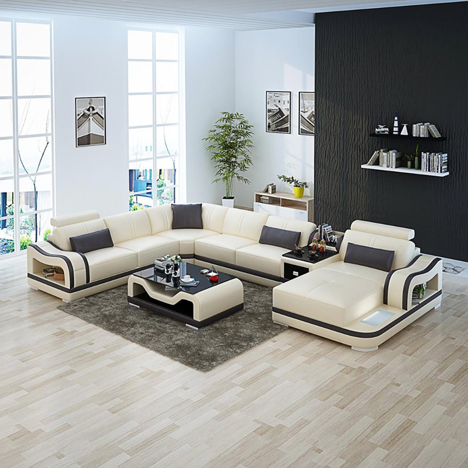 Ledersofa Ecksofa, Sofa JVmoebel Design Couch Wohnlandschaft Ecke U-Form Modern