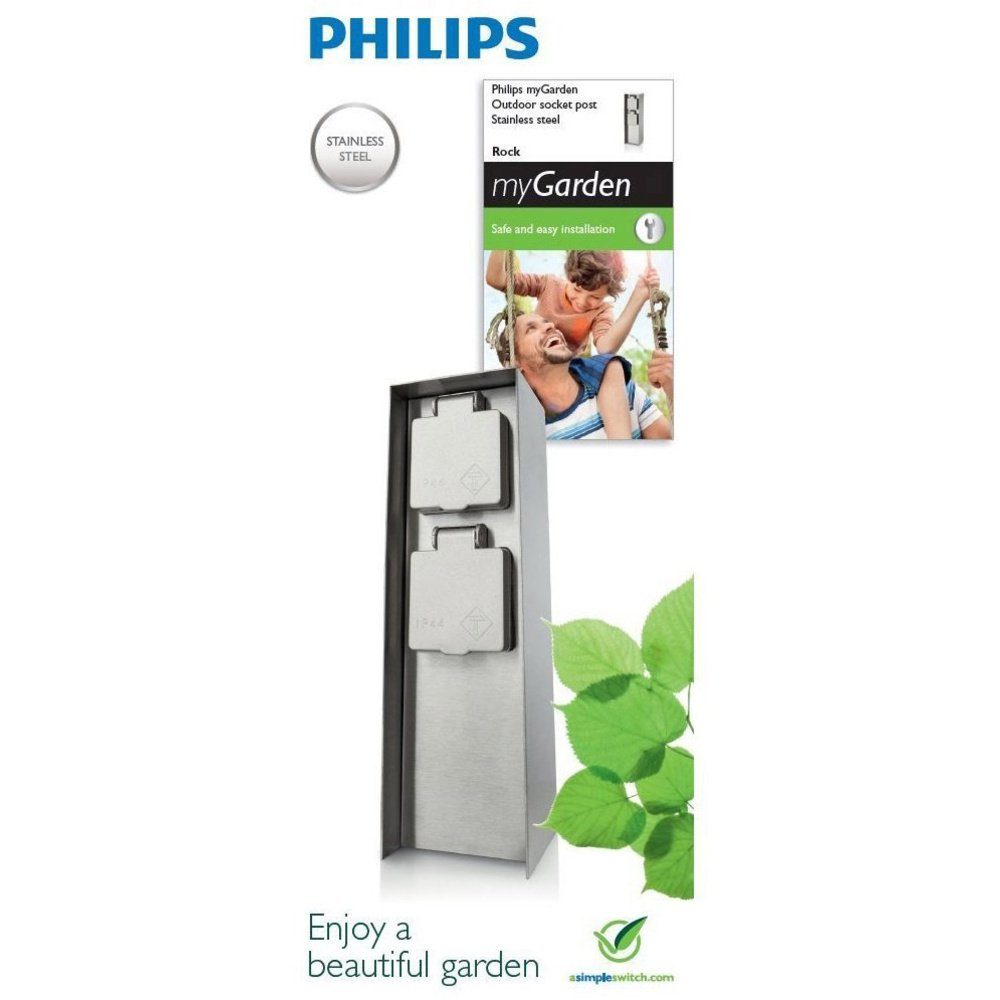 Philips Gartensteckdose Philips LED 171084716 Gartensteckdose 2fach Edelstahl, 171084716