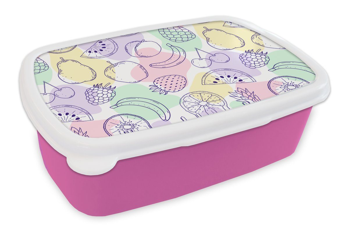 MuchoWow Lunchbox Muster - Lebensmittel - Sommer, Kunststoff, (2-tlg), Brotbox für Erwachsene, Brotdose Kinder, Snackbox, Mädchen, Kunststoff rosa