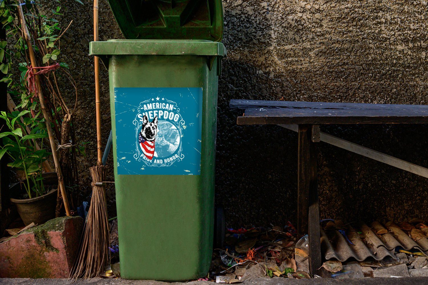 Wandsticker Amerika Jahrgang - Mülltonne, Mülleimer-aufkleber, MuchoWow St), Hund Sticker, - Abfalbehälter (1 Container,