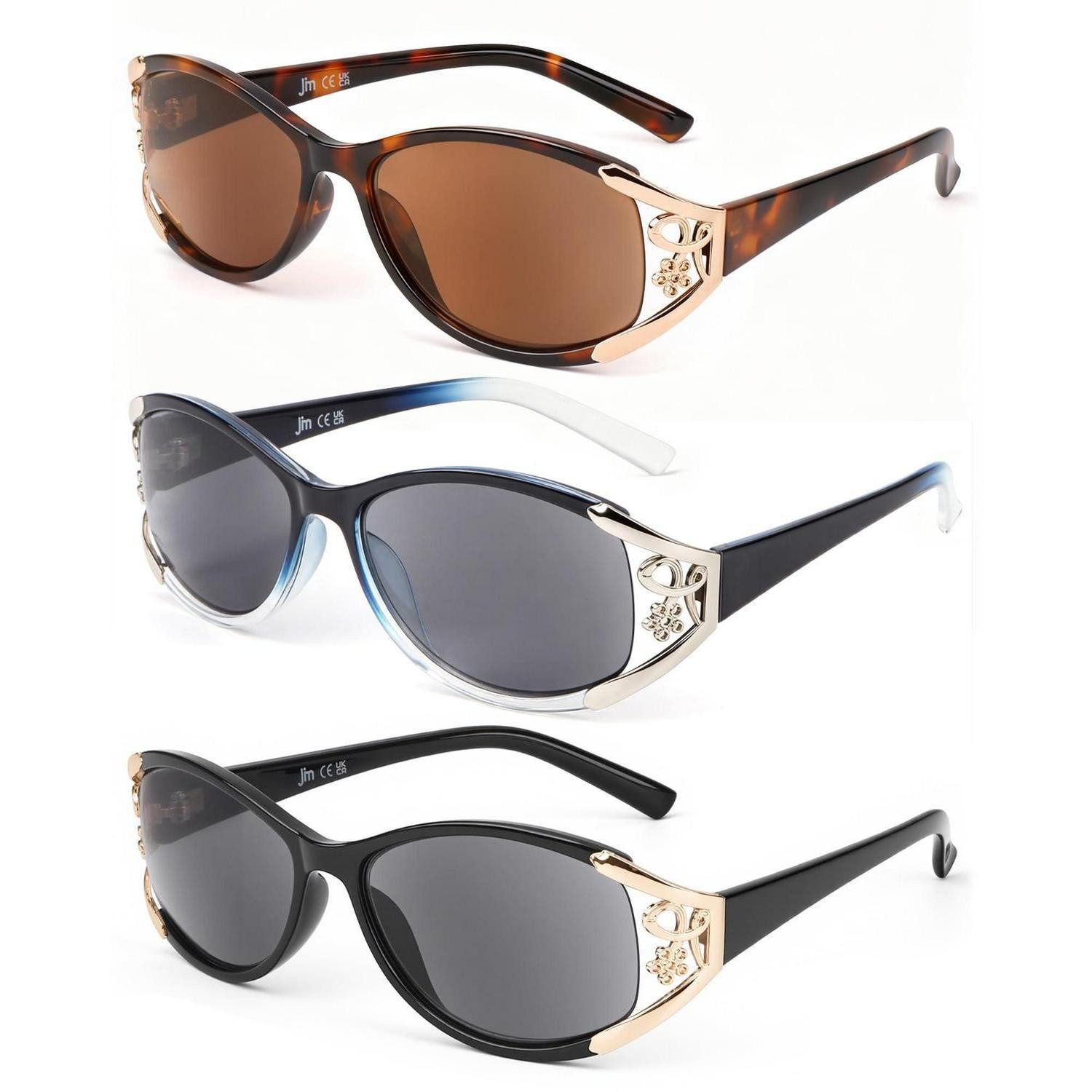 LuxusKollektion Lesebrille Lese-Sonnenbrille 3er-Pack Schwarz Braun Blau 1.25