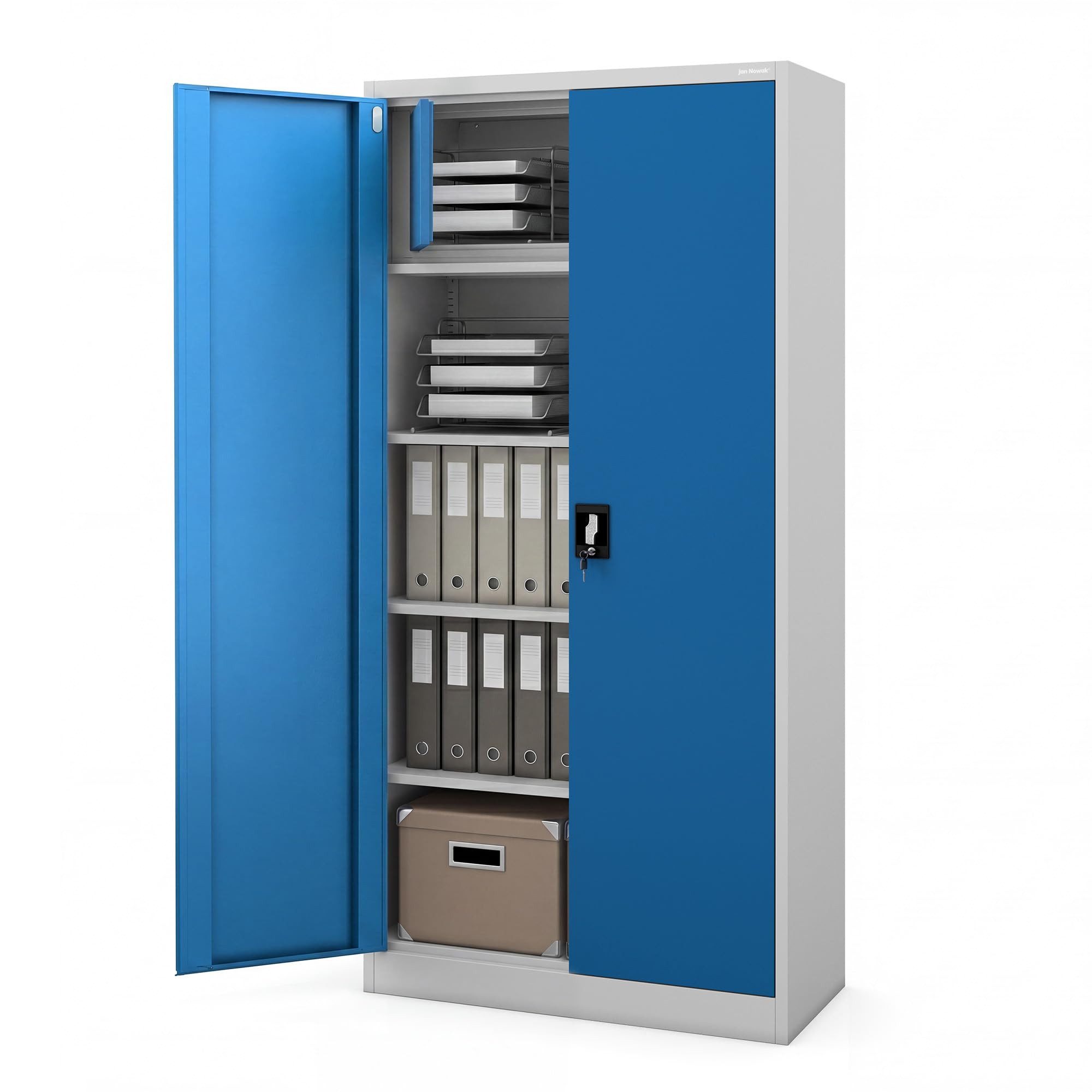 Jan Nowak Aktenschrank Metall Büroschrank Geheimfach 90 cm TOMASZ 4 Böden abschließbar (Safe Aktenschrank Büro Kanzlei Praxis Sozialraum Kleiderstange, 0,6 mm 185 x 90 x 45 cm Wandmontage Schloss 2 Schlüssel Stahl) Geheimfach robust langlebig pulverbeschichtet 10 Farben