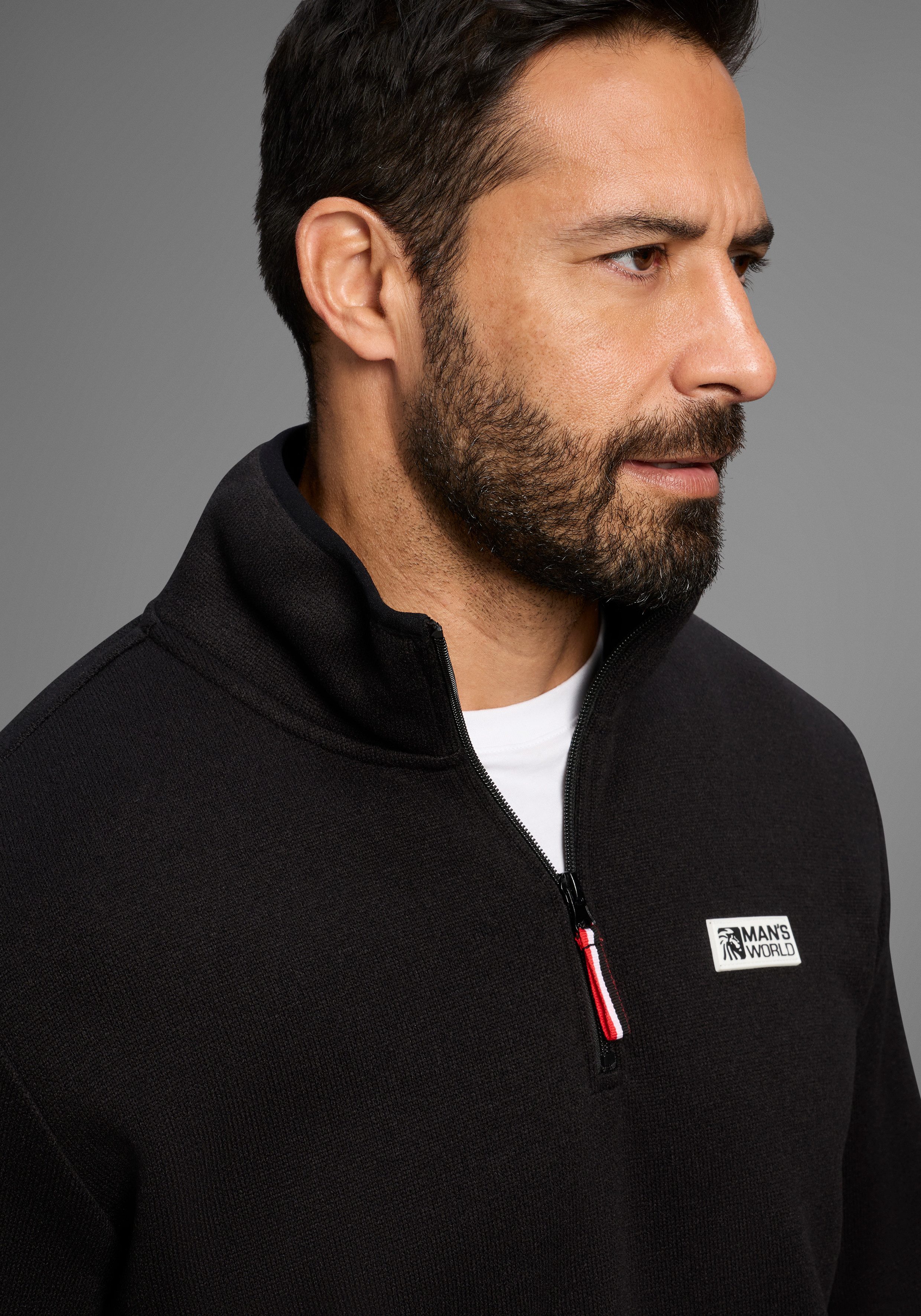 Man's World Fleecepullover mit hoch geschlossenem Ausschnitt, melierte Optik, sportlicher Stil – Bild 3 von 5
