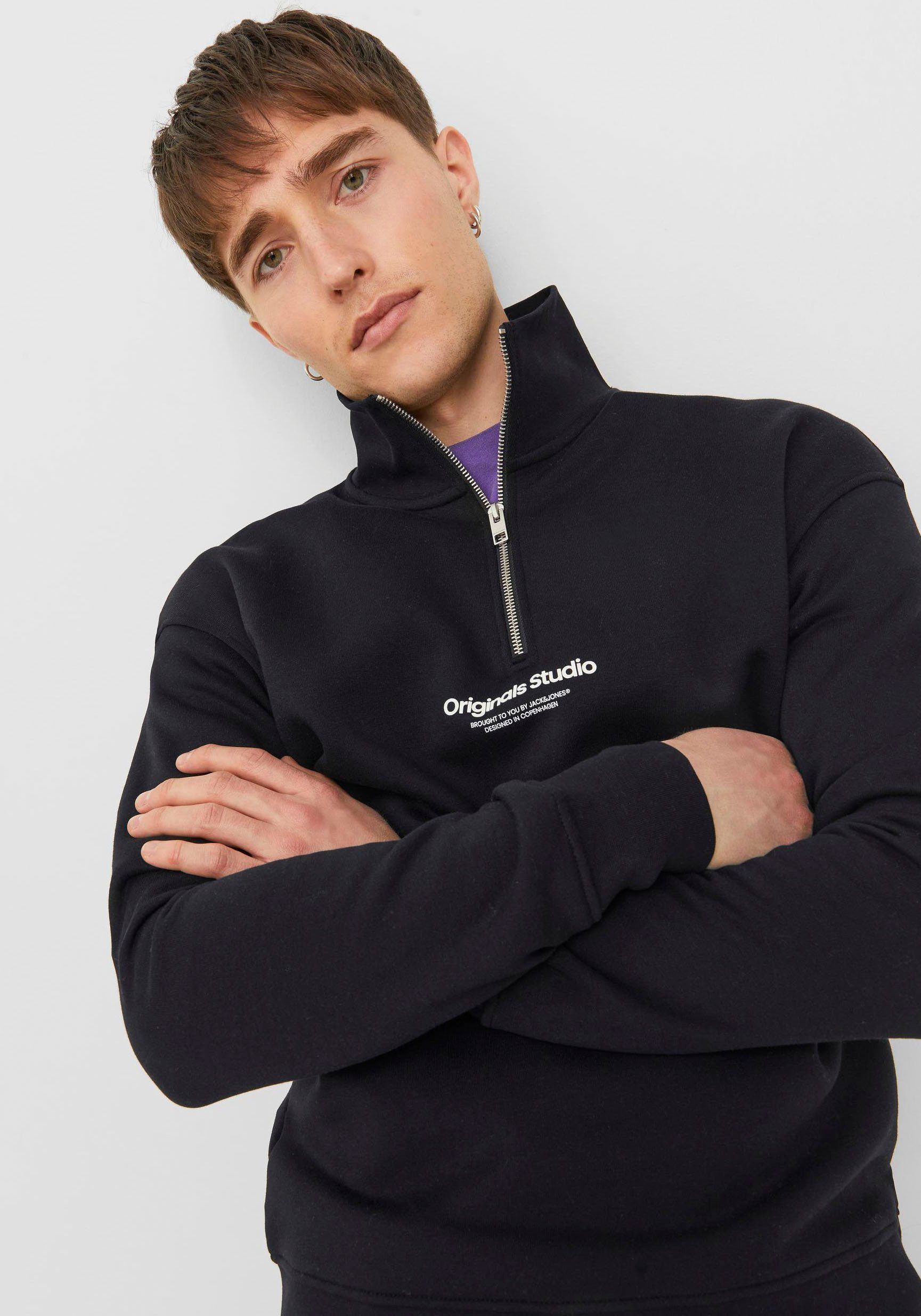 Jack & Jones Sweatshirt JORVESTERBRO ZIP SWEAT black QUARTER HN SN