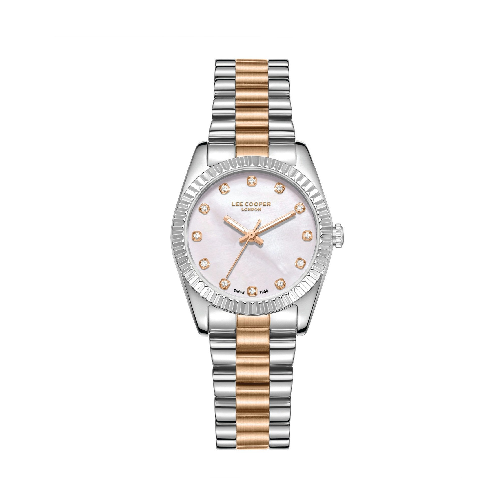 Lee Cooper Quarzuhr Damenuhr mit Metallarmband, 30 mm, Damen Armbanduhr LC08212.520
